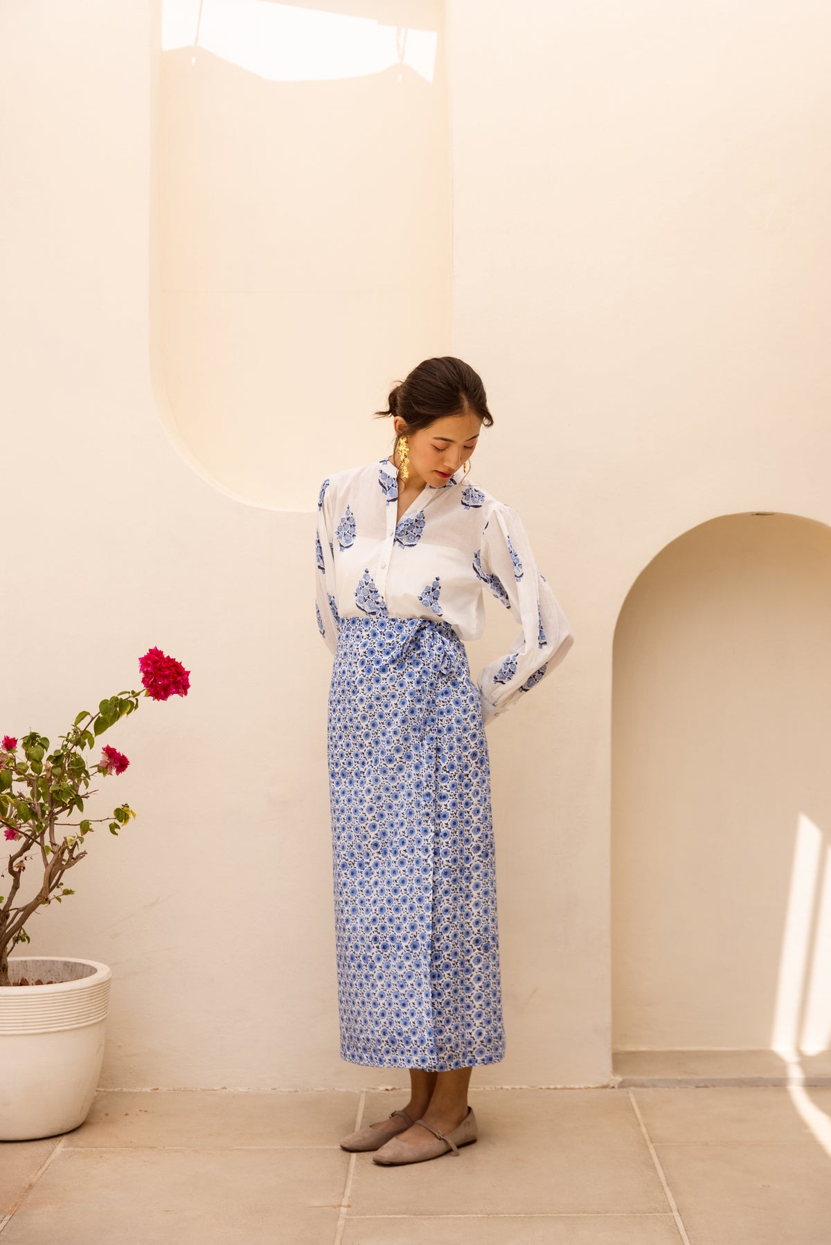 Azure Bloom Wrapskirt Set