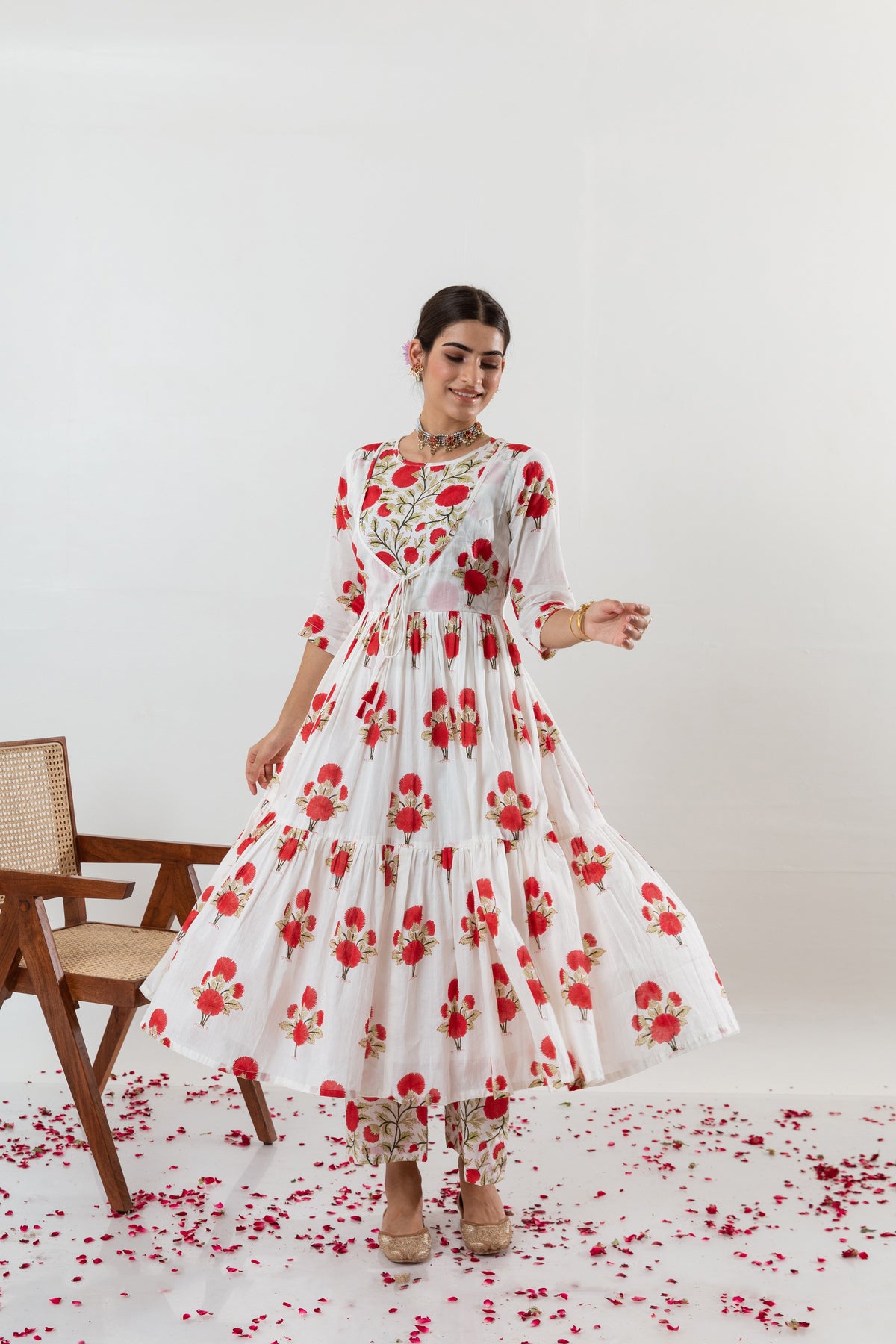 Red Hibiscus Kurta Palazzo Set