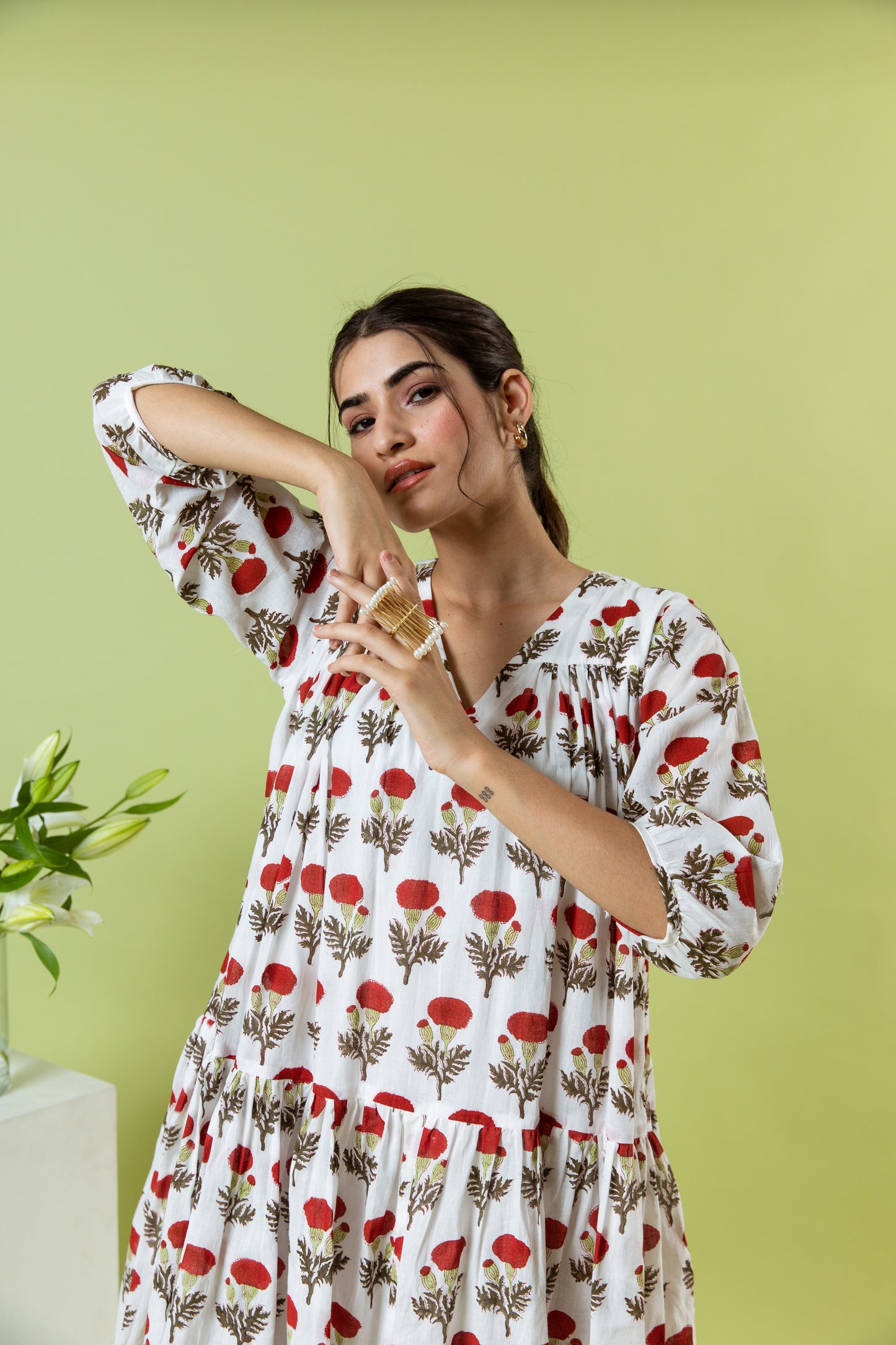 Red Mini Mogra Dress