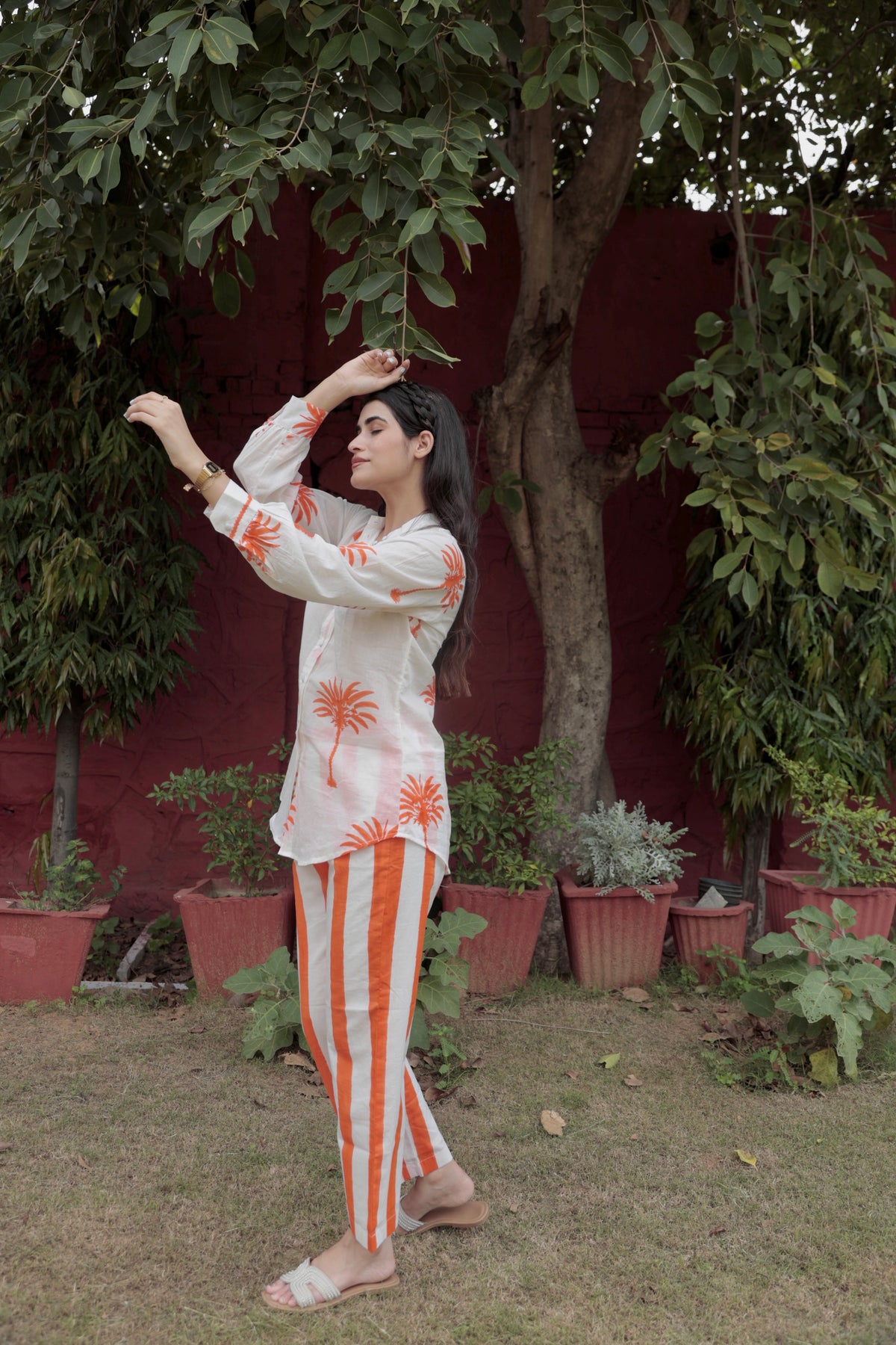 Coral Palm Waistcoat Co-ord Set