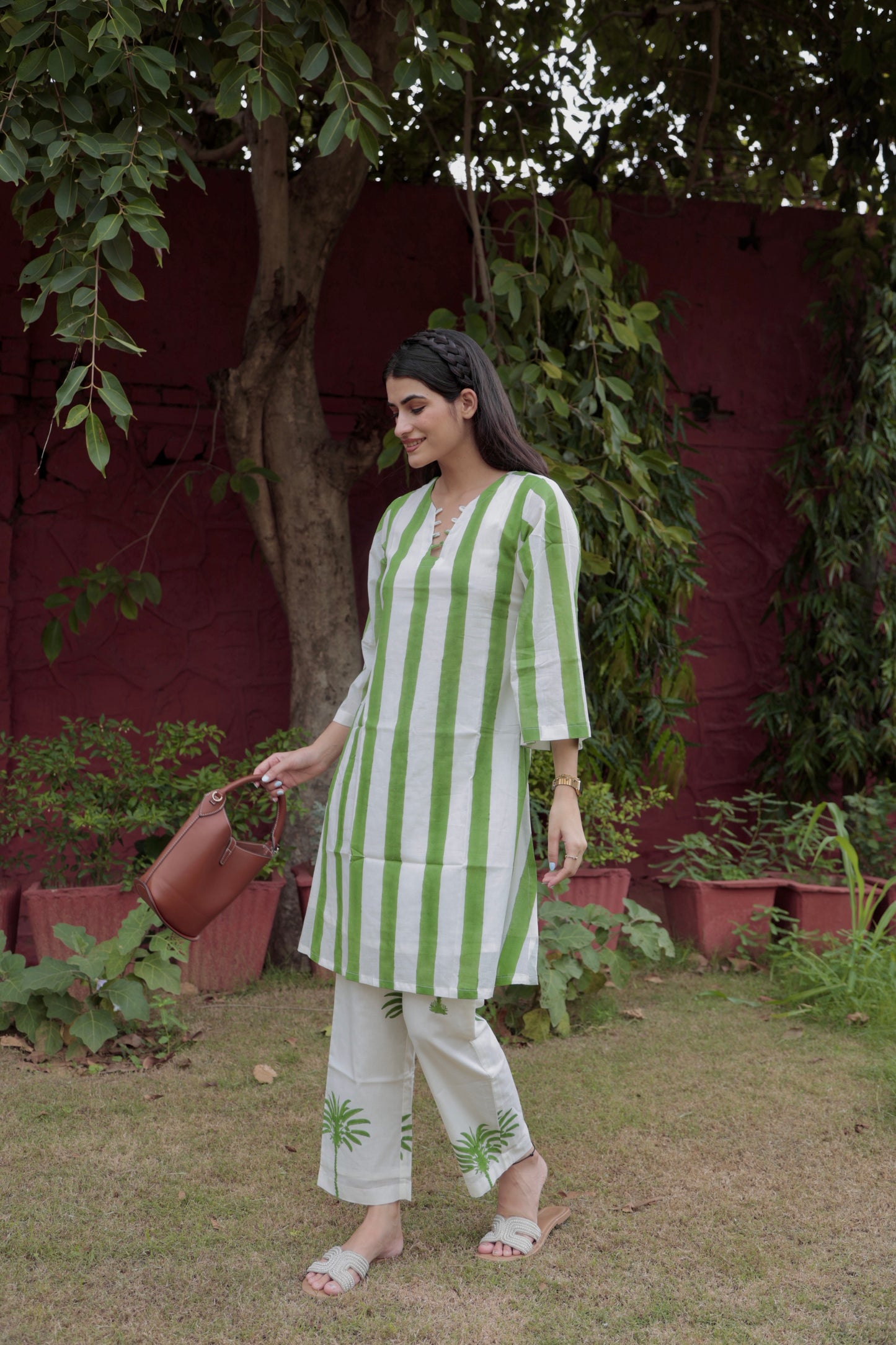 Green Palm Kurta Set