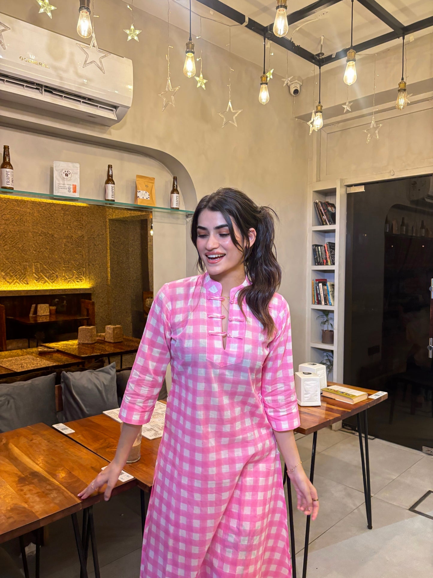 Rose Gingham Kurta Set
