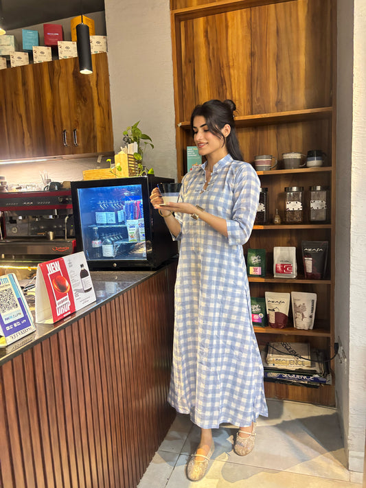 Blue Gingham Kurta Set