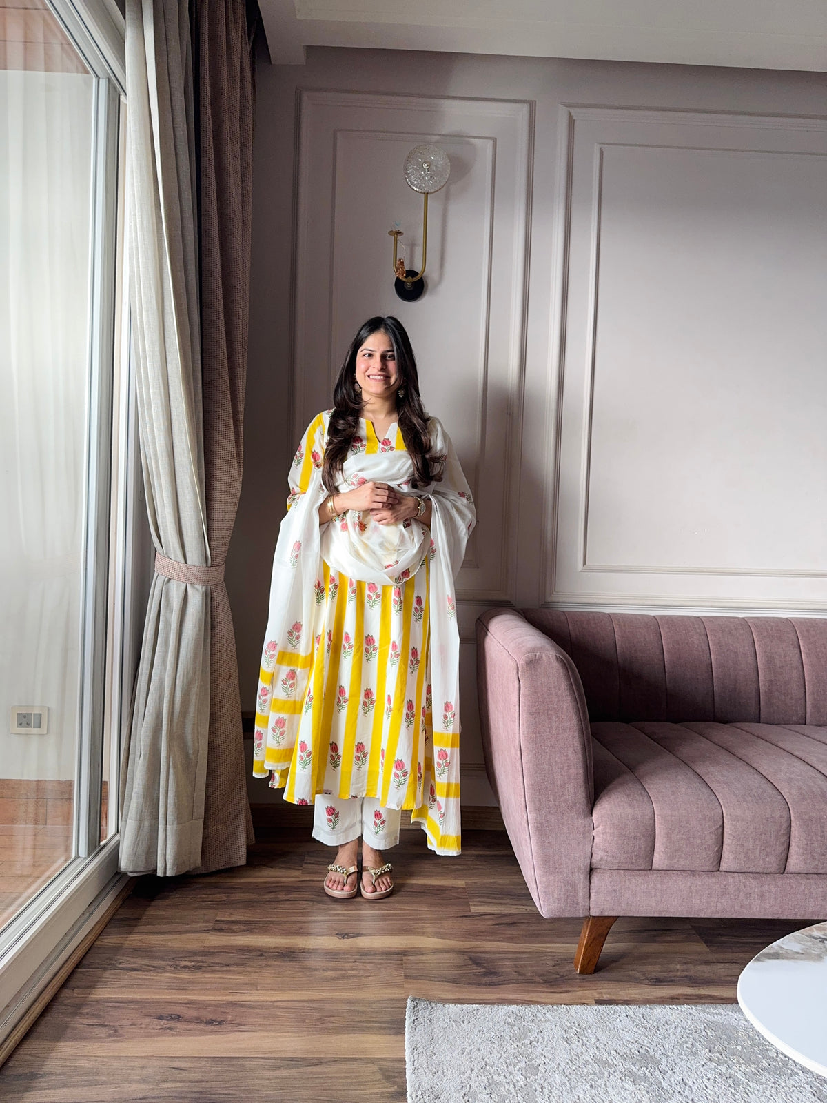 Gulbahar - Yellow and Pink Mulmul Suit Set