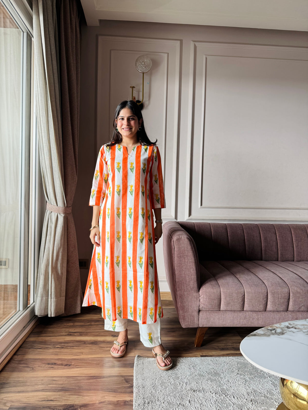 Kesari - Orange and Yellow Mulmul Kurta