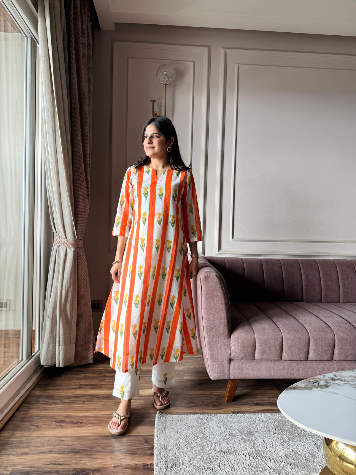 Kesari - Orange and Yellow Mulmul Kurta