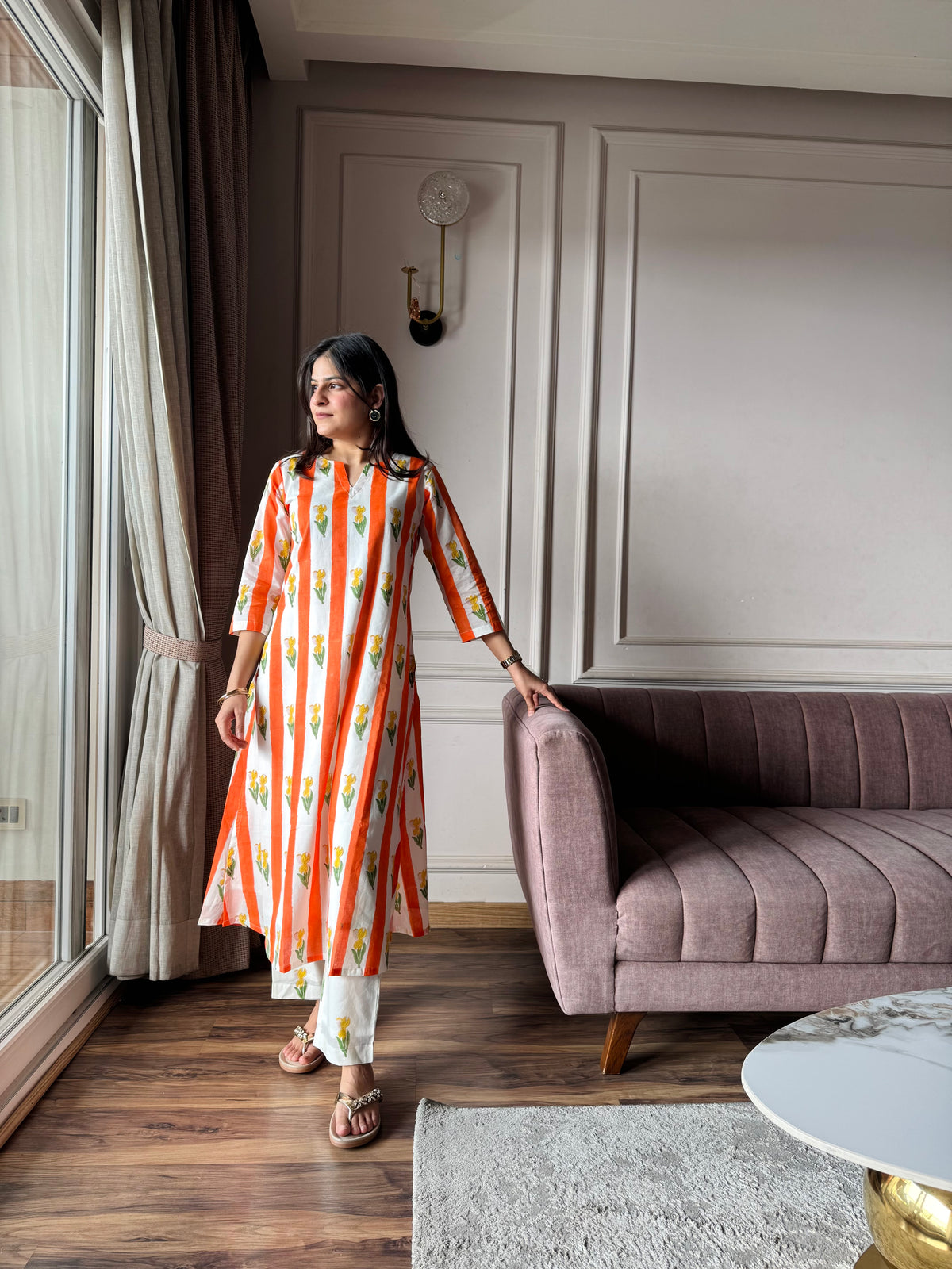 Kesari - Orange and Yellow Mulmul Kurta