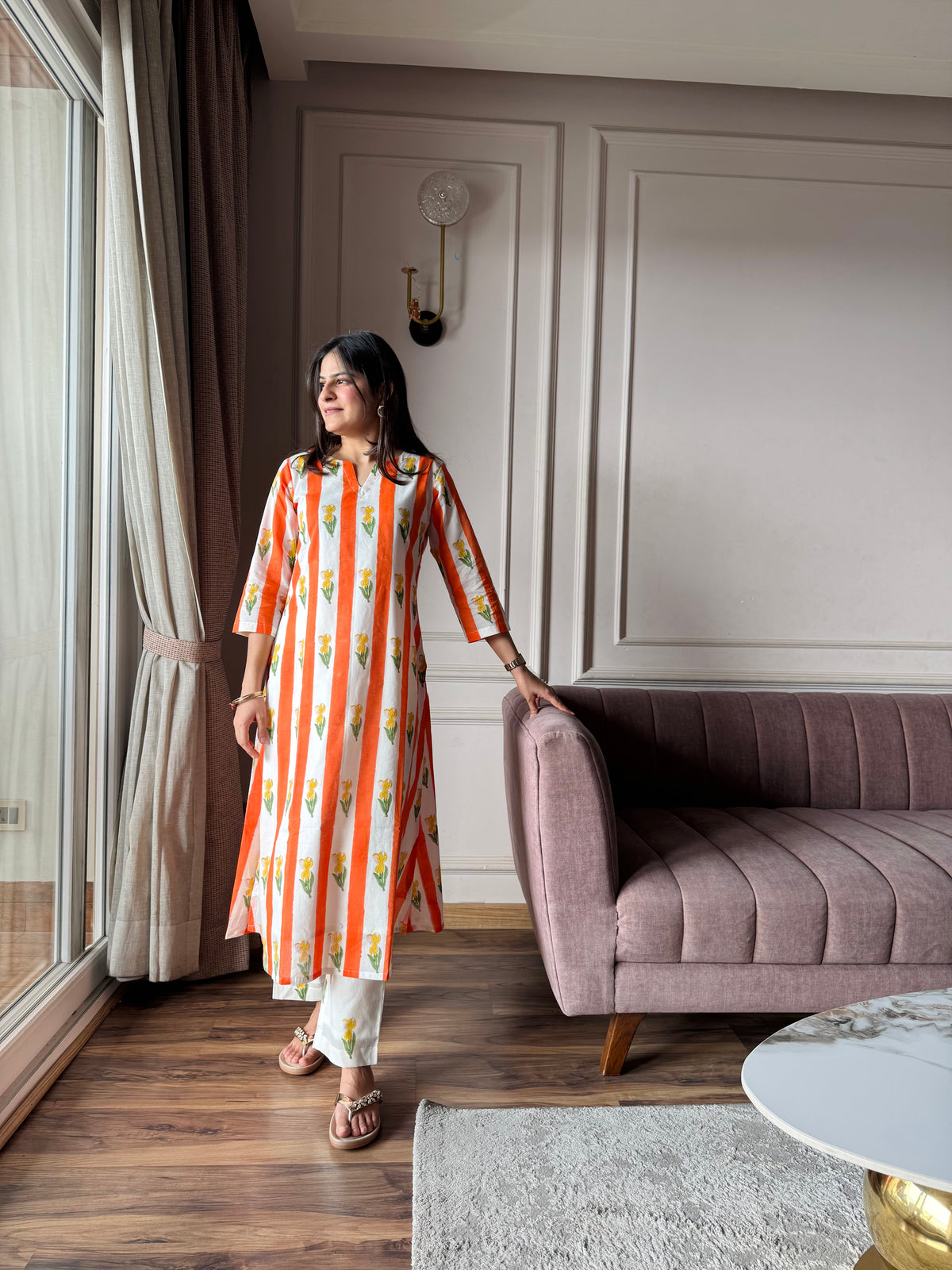 Kesari - Orange and Yellow Mulmul Kurta