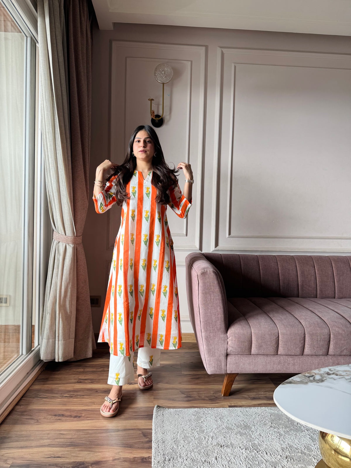 Kesari - Orange and Yellow Mulmul Kurta