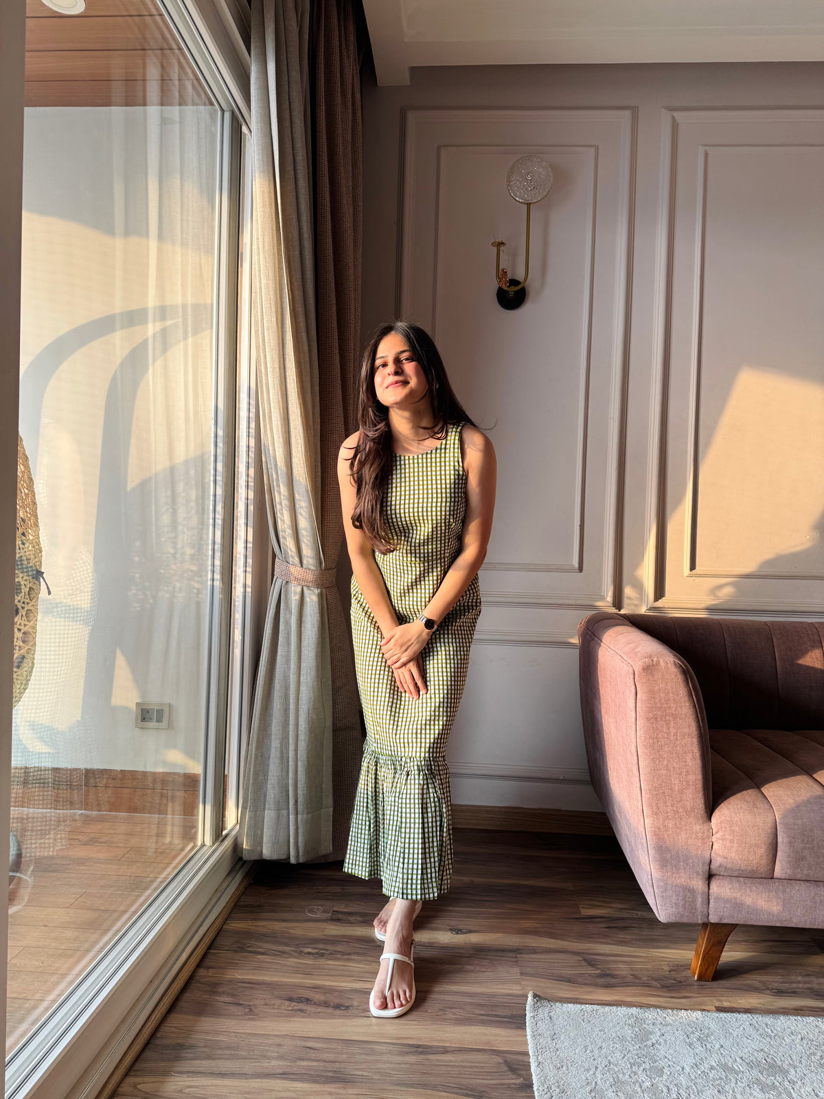 Matcha - Green Gingham Dress