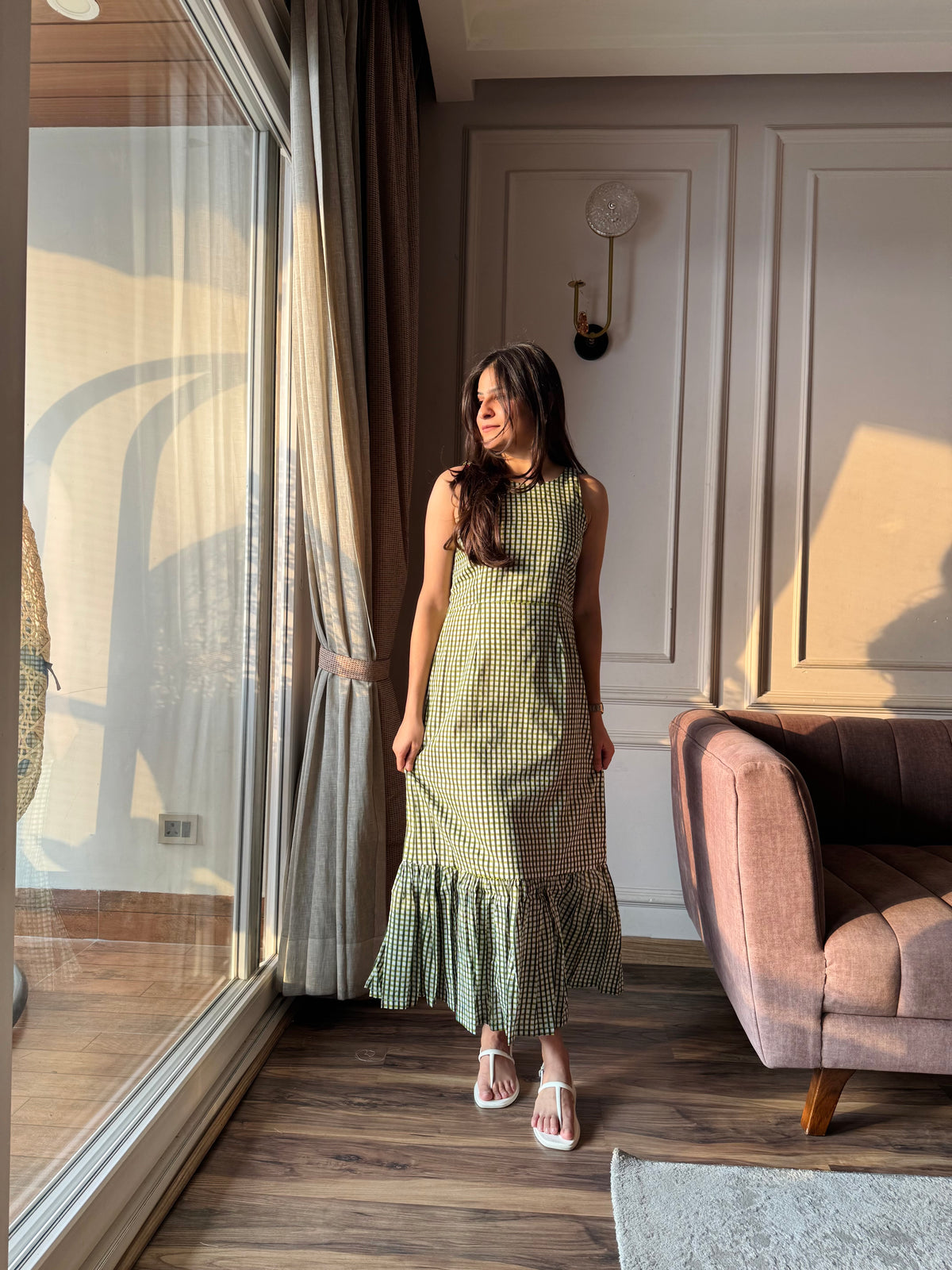 Matcha - Green Gingham Dress