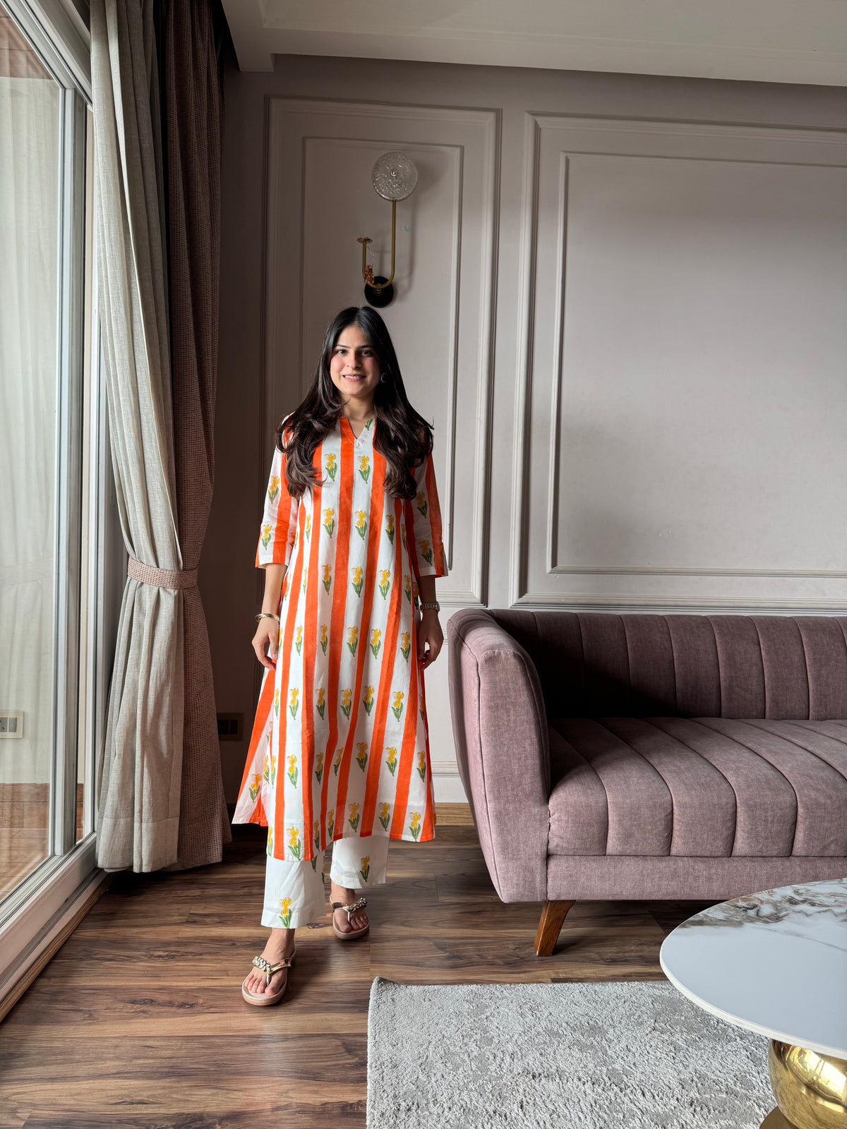 Kesari - Orange and Yellow Mulmul Kurta
