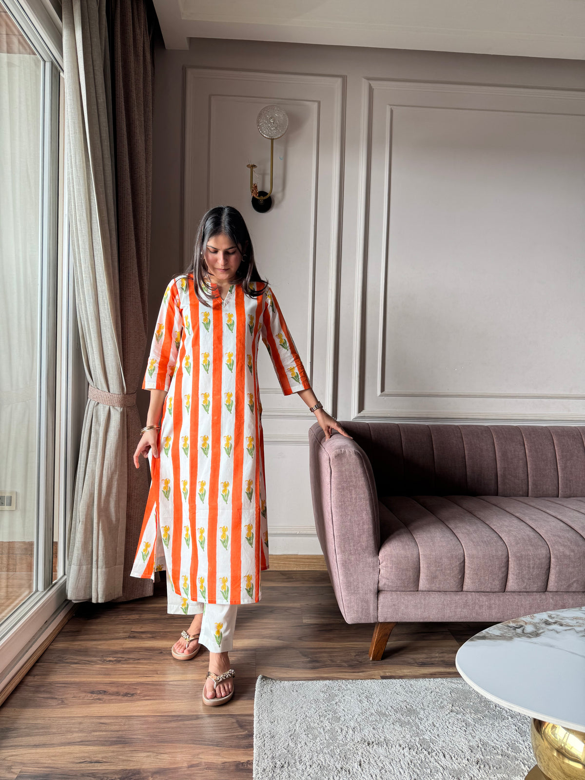 Kesari - Orange and Yellow Mulmul Kurta