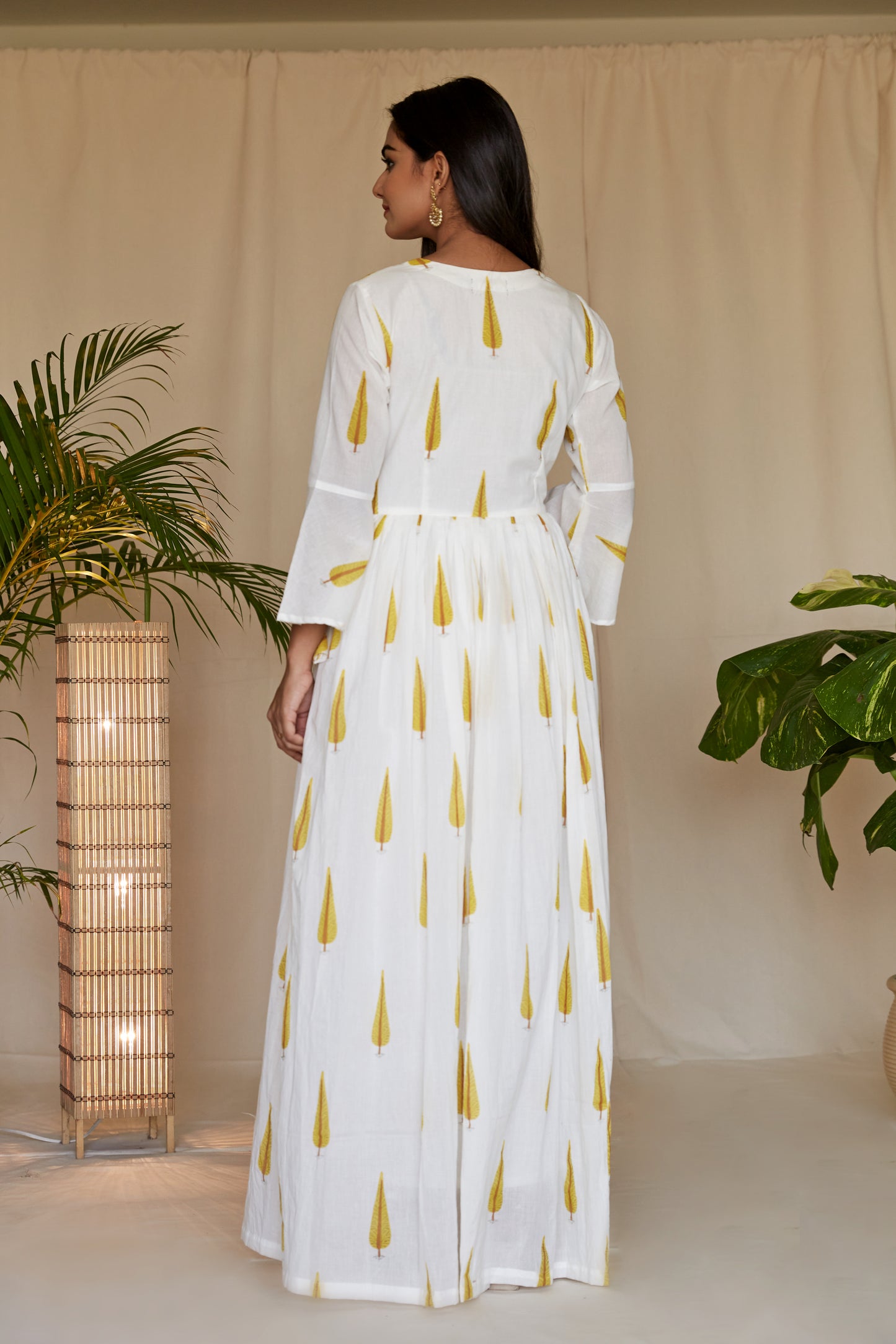 Yellow Cypress Blockprint Angrakha Suit