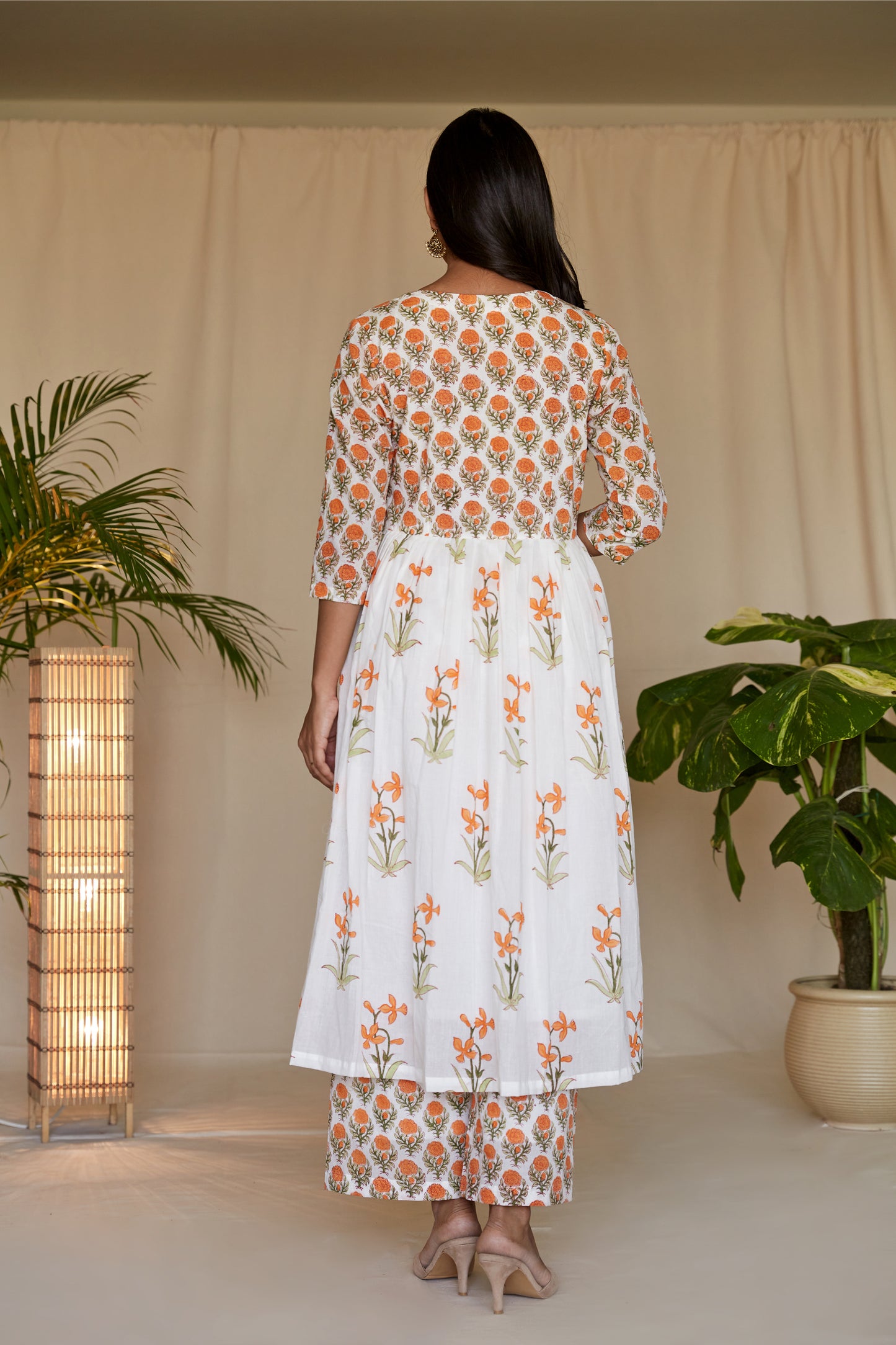 Tangerine Mini Angrakha Kurta with Pants - Set of 2