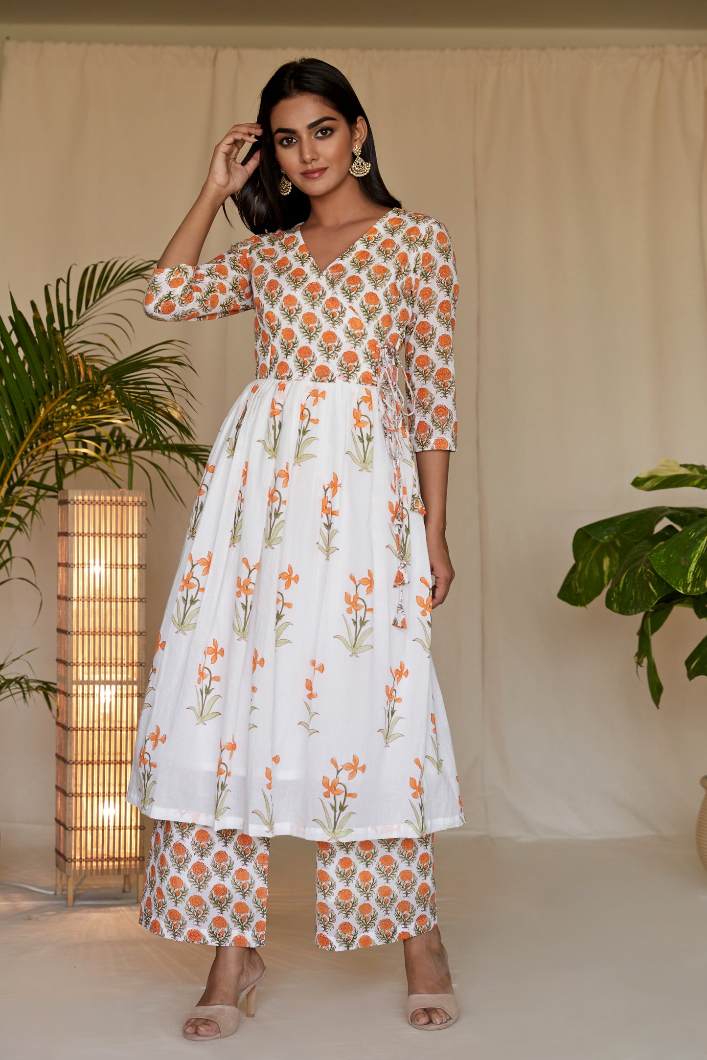 Tangerine Mini Angrakha Kurta