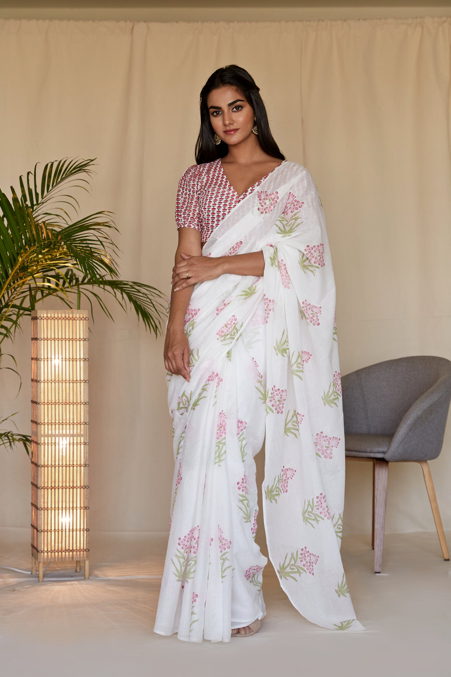 Pink Mini Lotus Print Blouse