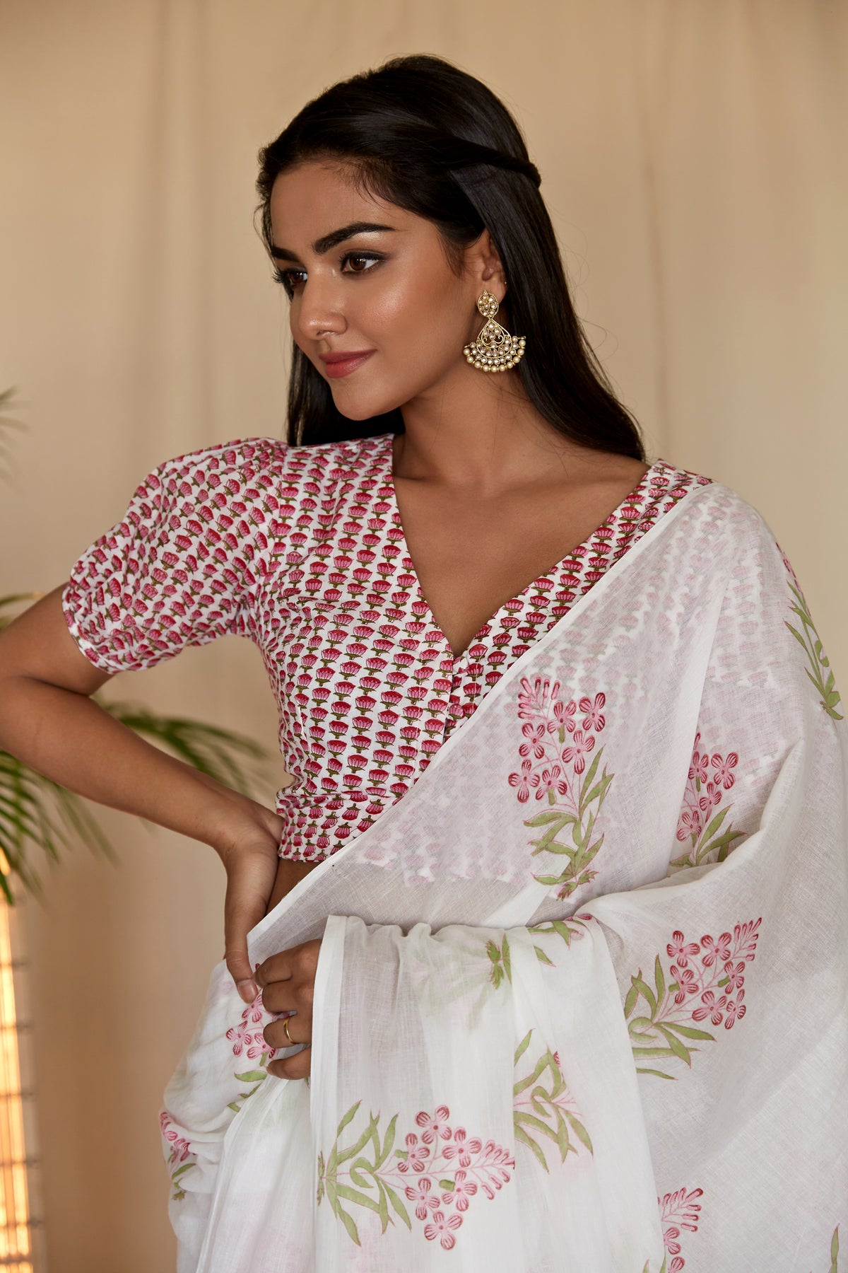 Pink Mini Lotus Print Blouse