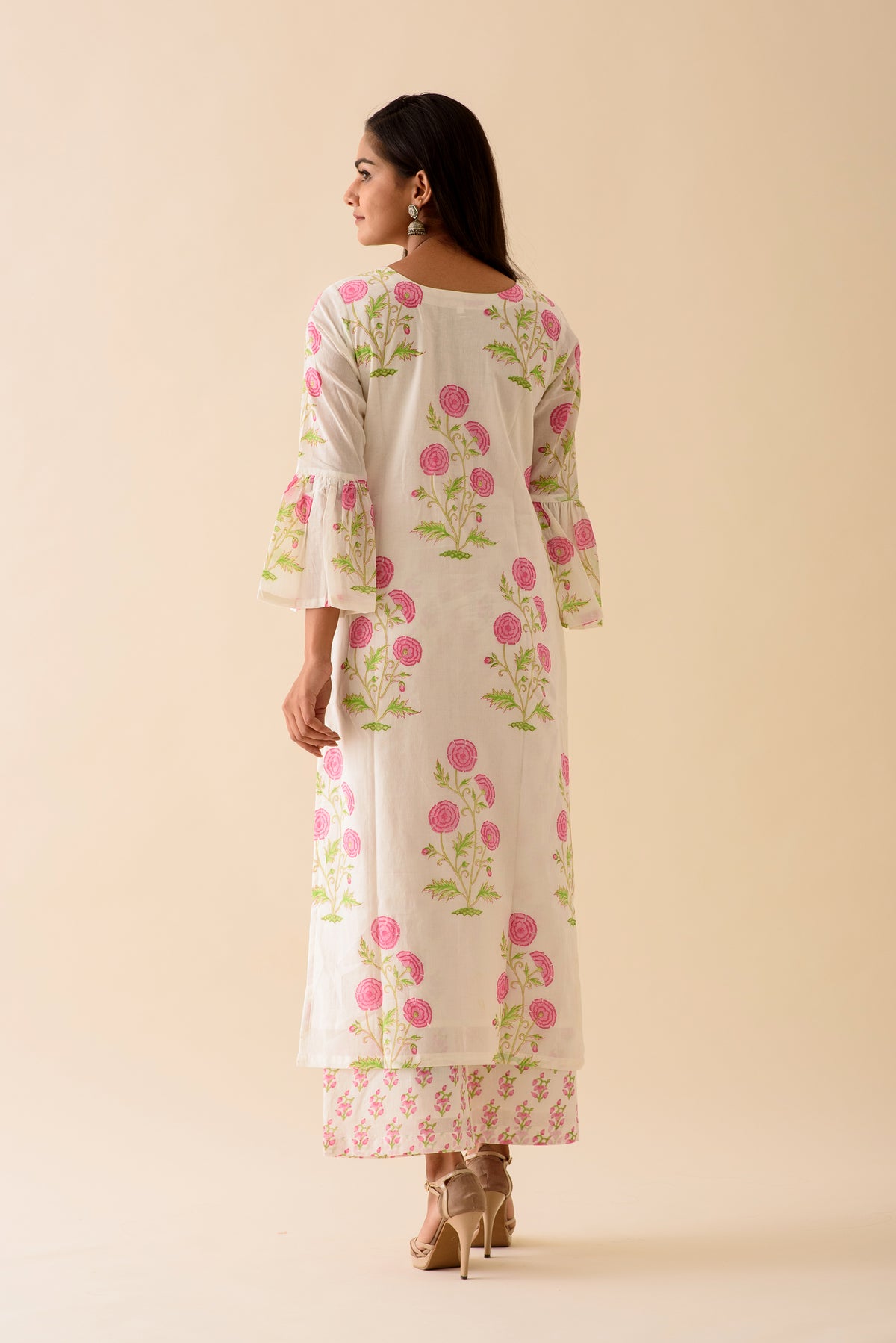Pink Peony BlockPrint Kurta Palazzo set
