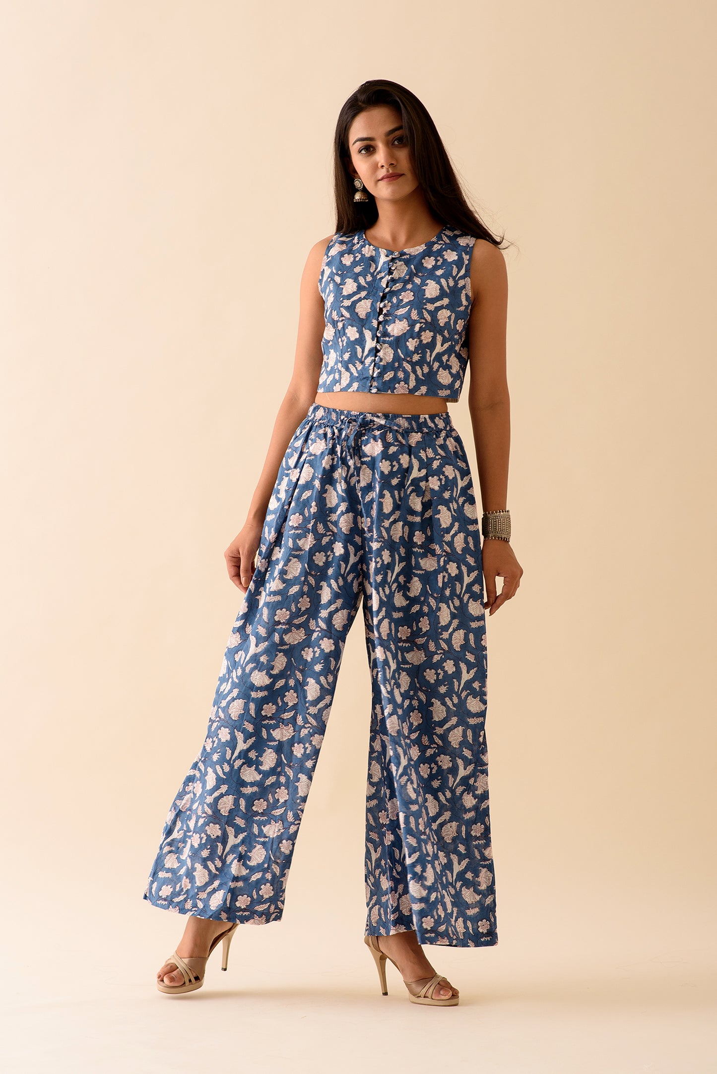 Indigo Blue BlockPrint Crop Top & Pants - XS