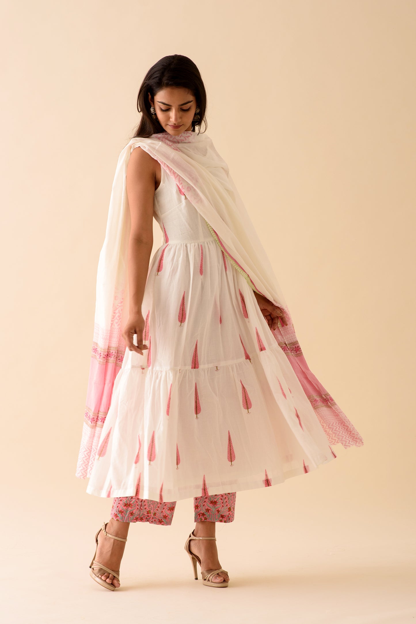 Pink Blockprint Mulmul Dupatta