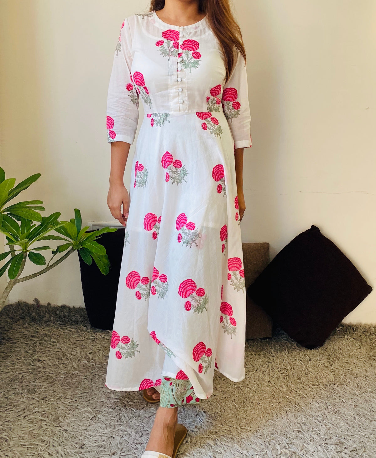 Pink Marigold Kurta - S