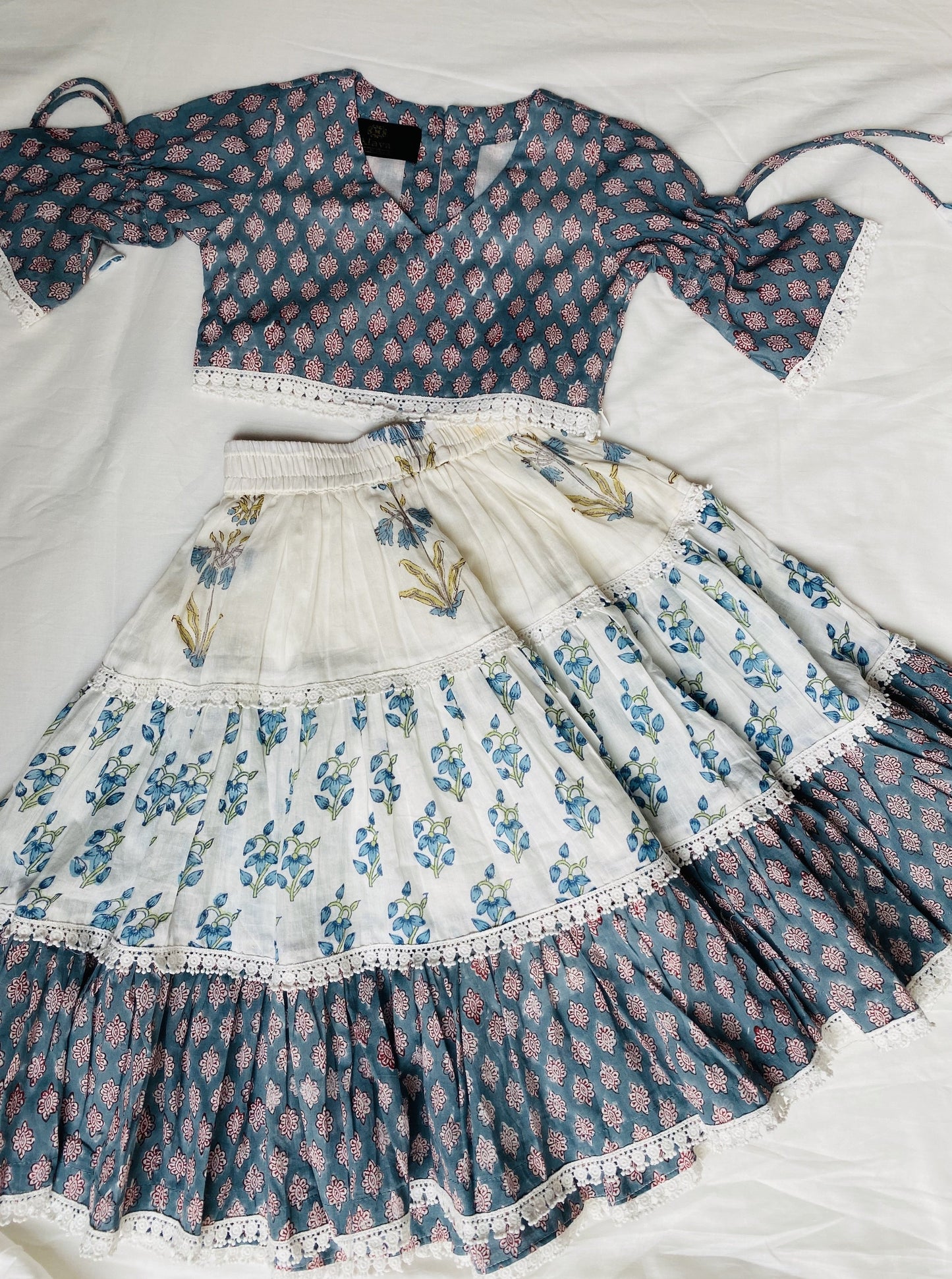 Blue Boho Mini Crop Top Set