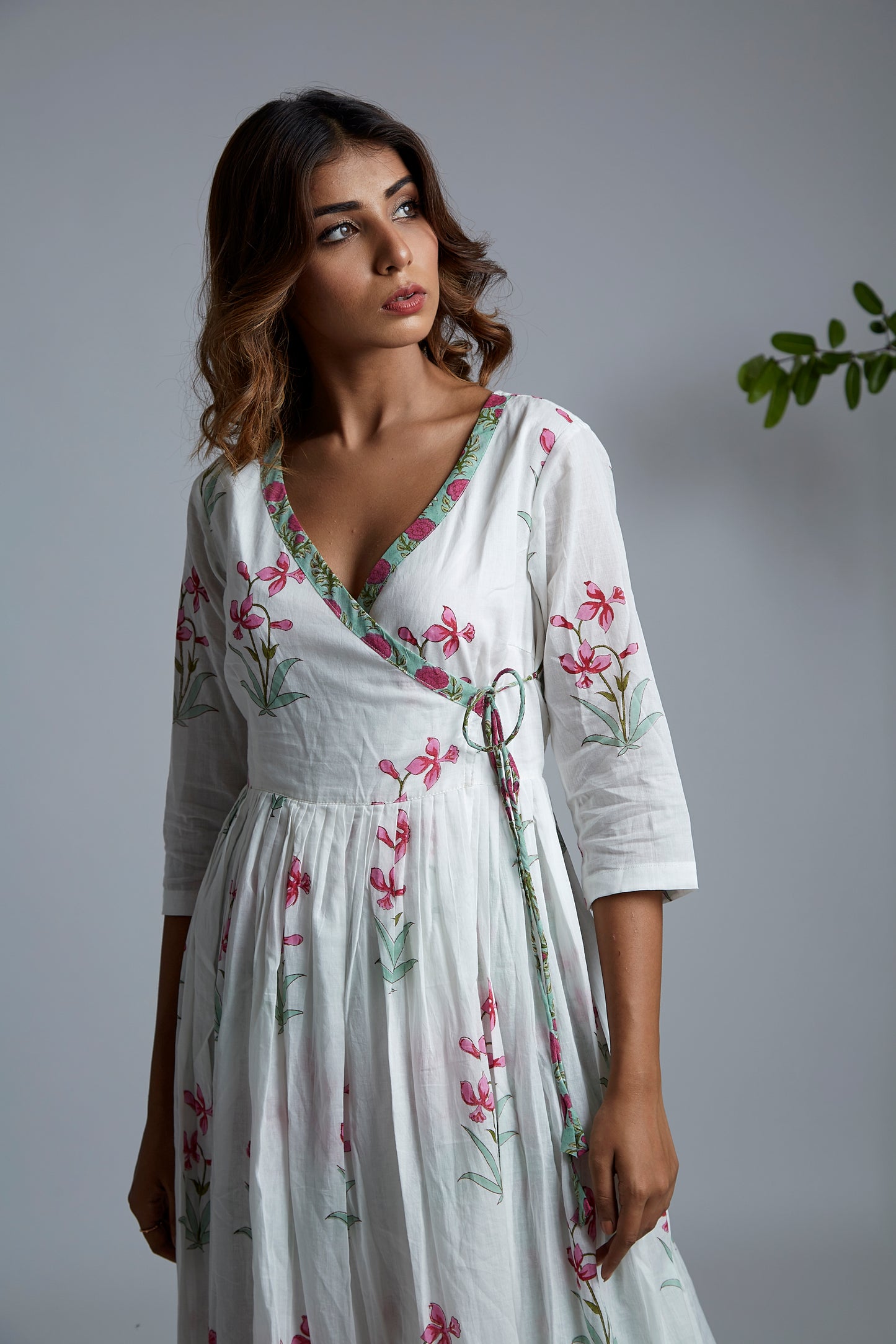 Magenta Lily Angrakha Kurta with Green Blockprint Pants - Set of 2