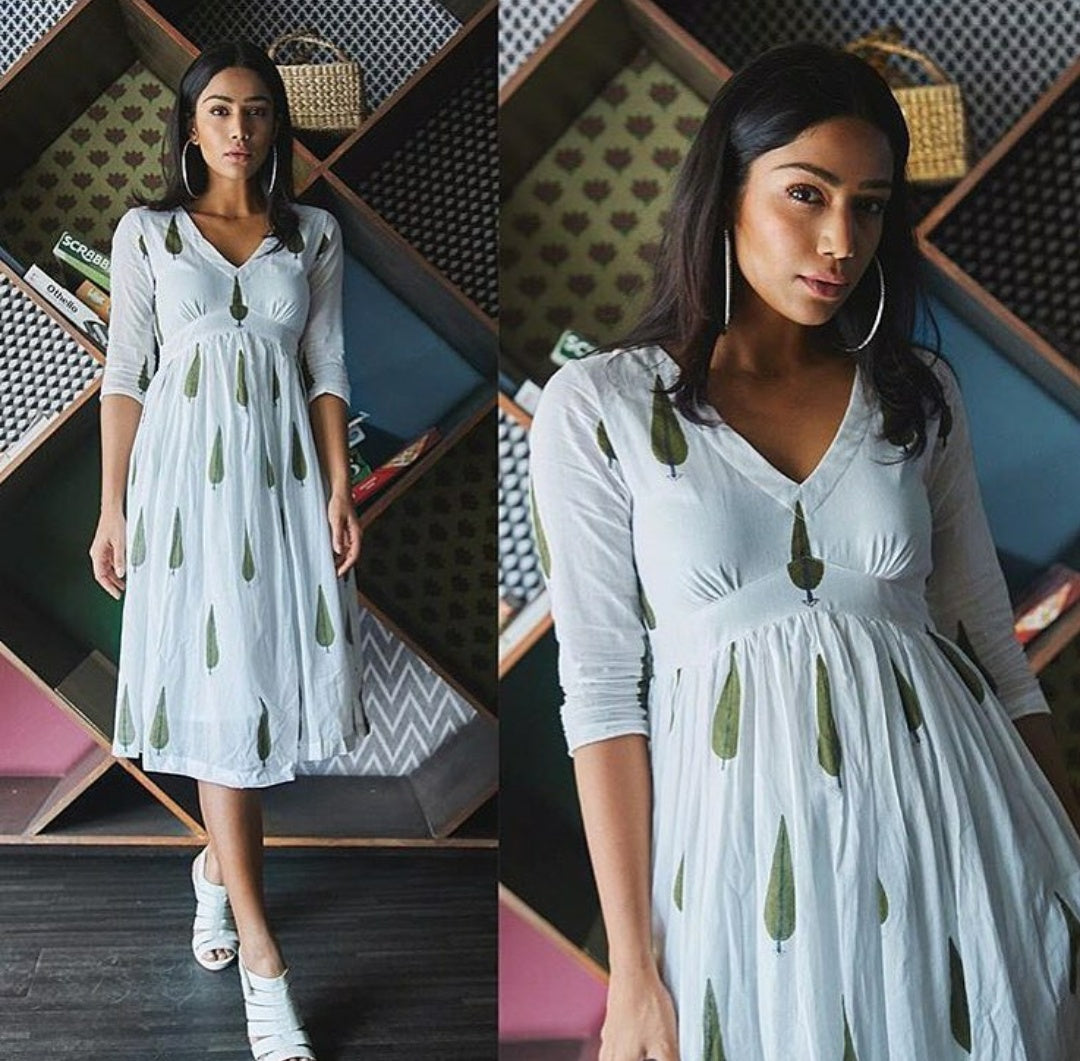 Green Cypress Block Print Midi