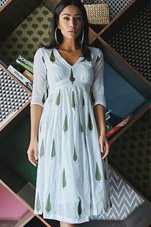 Green Cypress Block Print Midi L Green Cypress Block Print Midi L