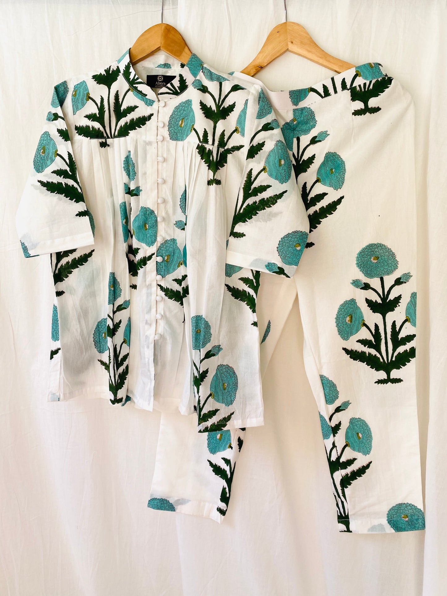 Turquoise Poppy Blockprint Co-ord Set