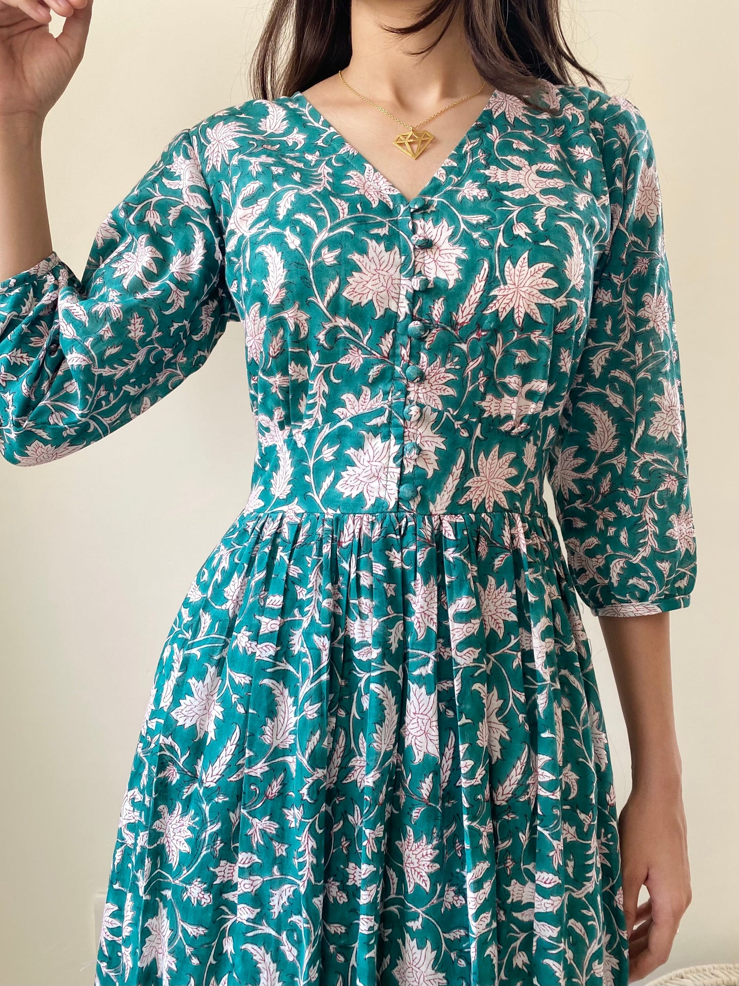 Forest Green Jhaal Blockprinted Tiered Maxi