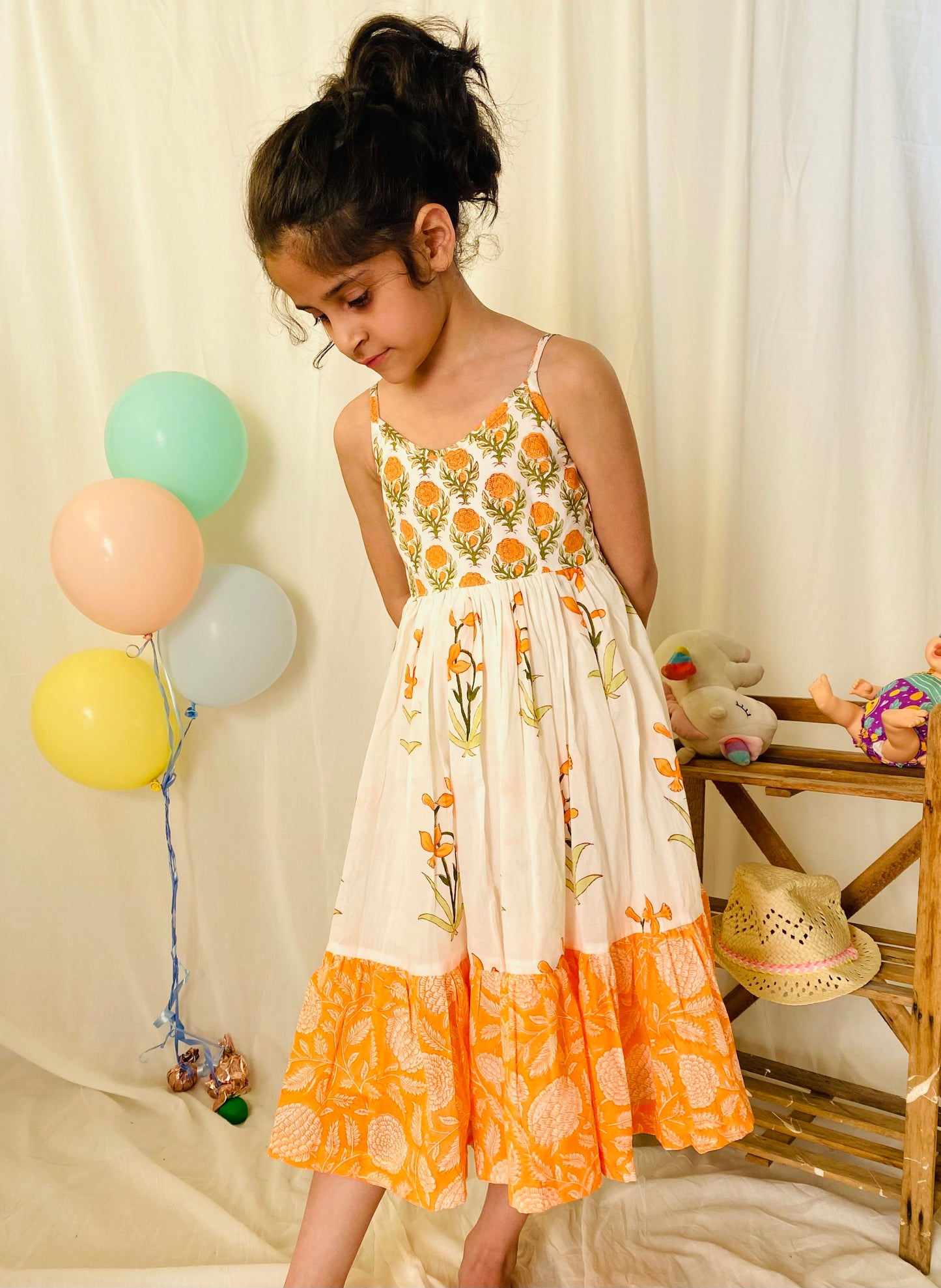 Tangerine Mini Flora Tiered Dress