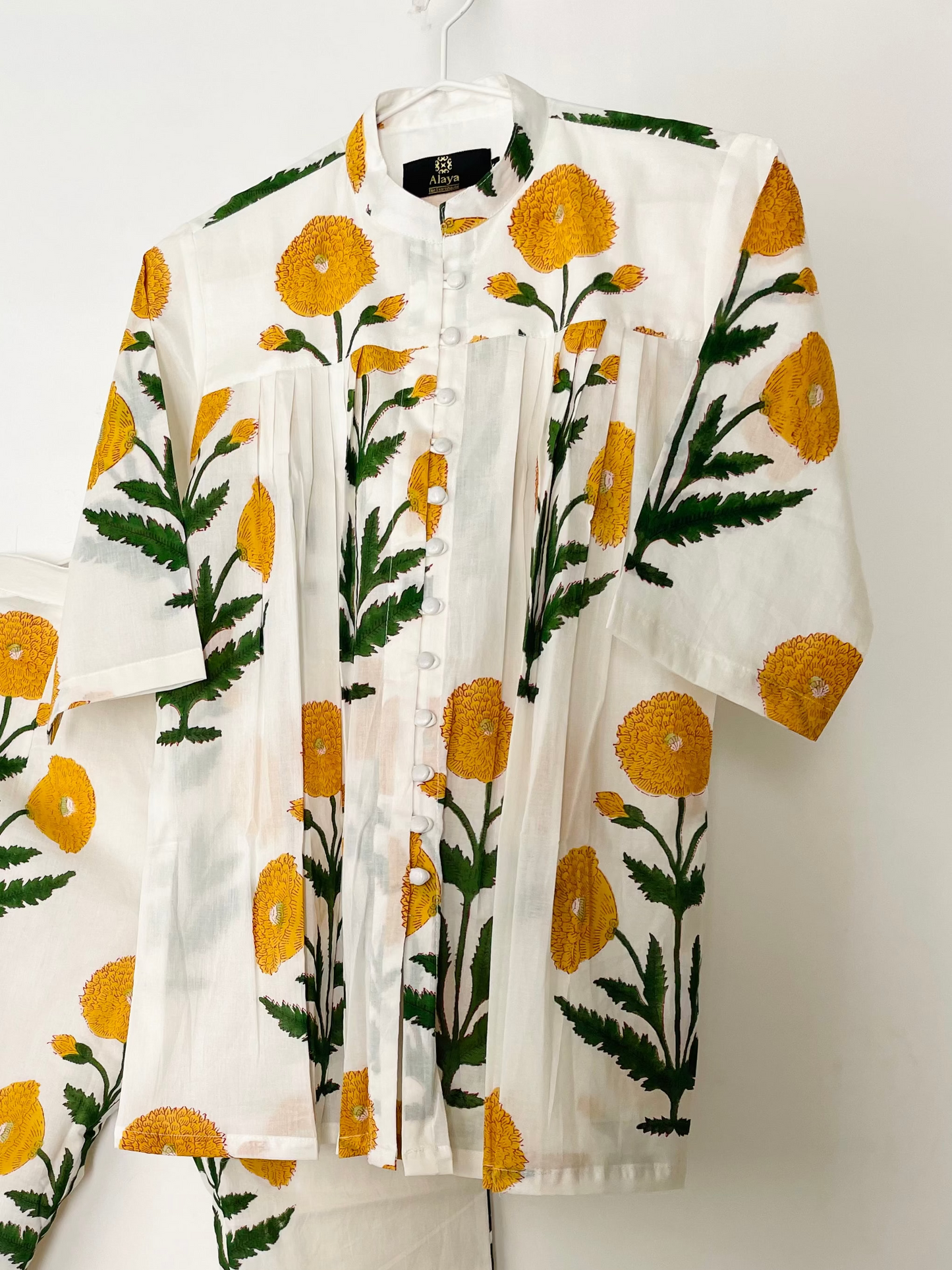 Yellow Poppy Blockprint Top - XXL