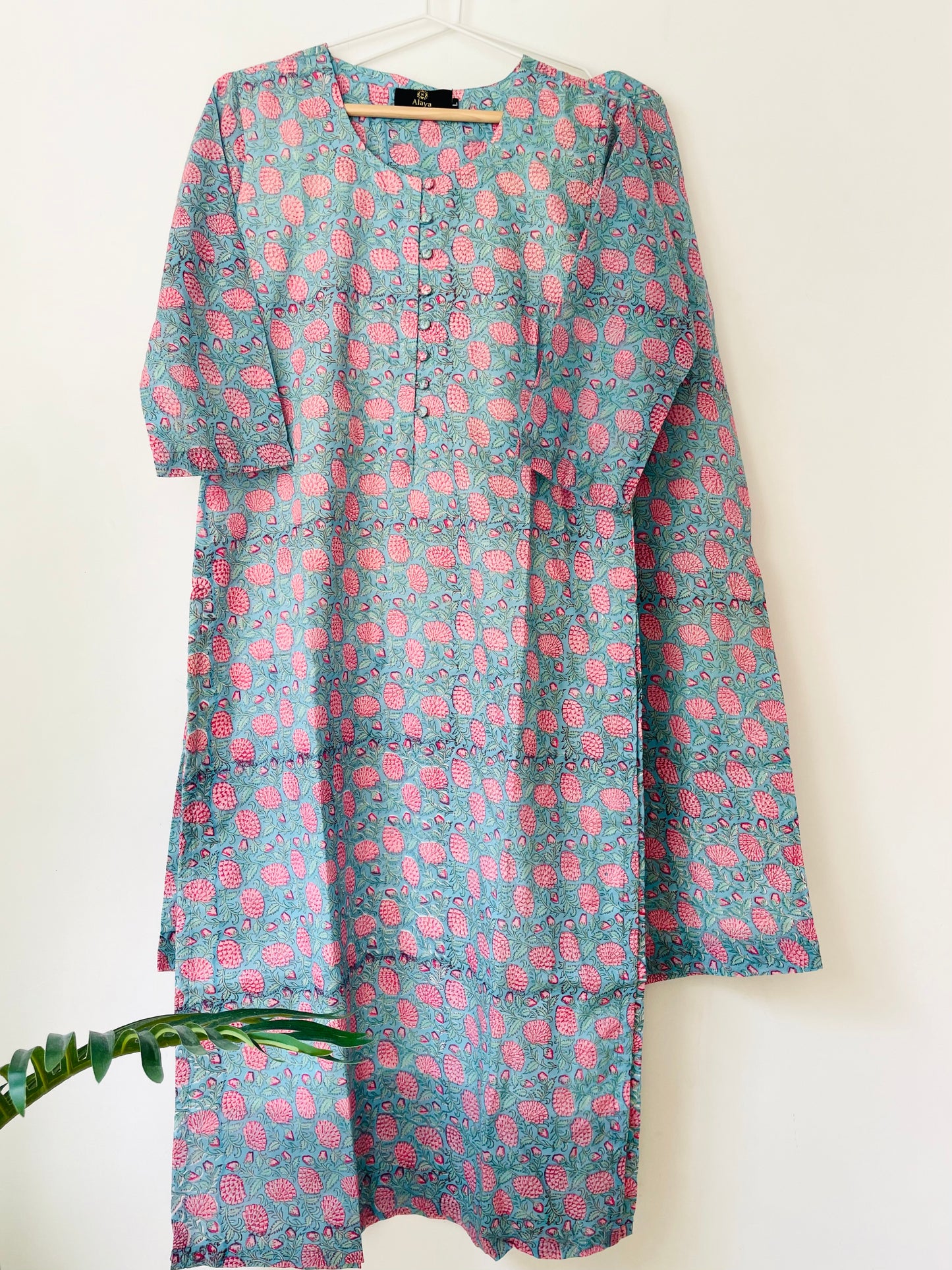 Blue Blockprint Kurta Palazzo-XS
