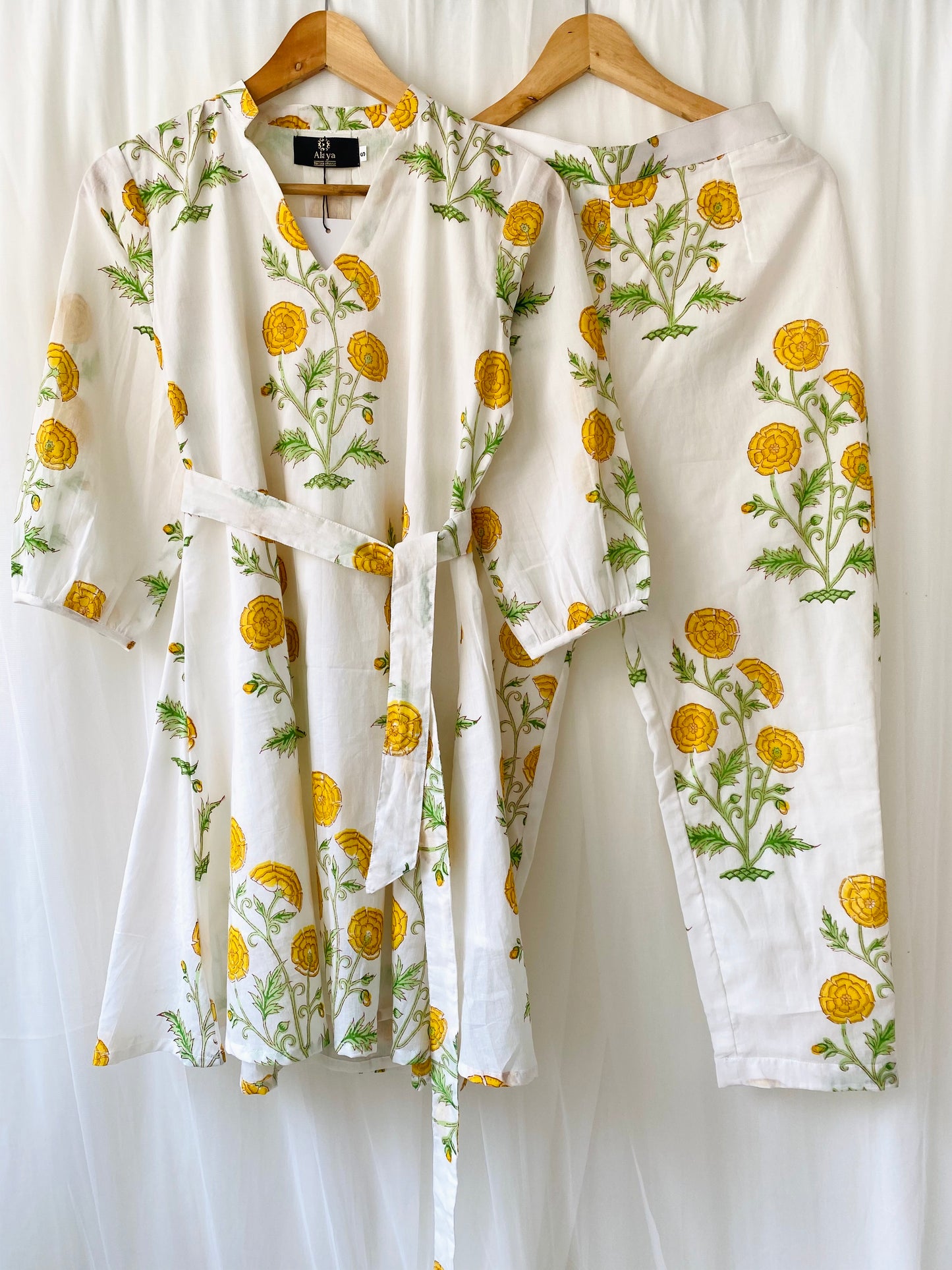 Yellow Peony Blockprinted Co-ord Set