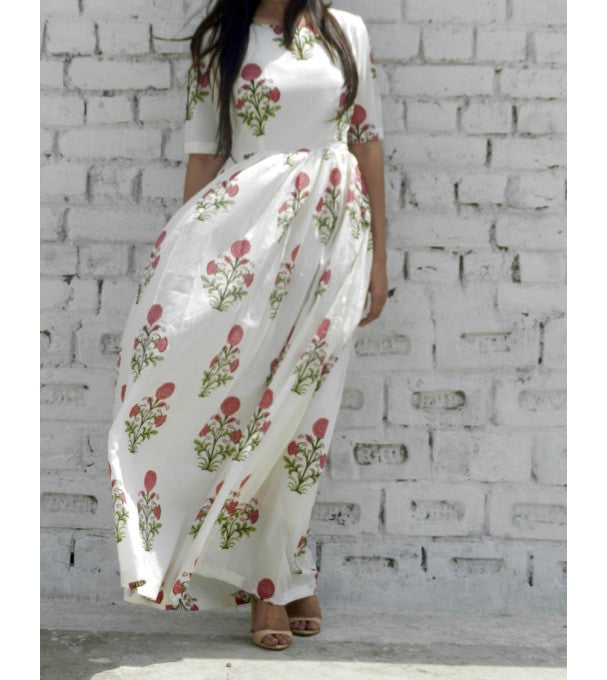 Red Flower Pleated Maxi