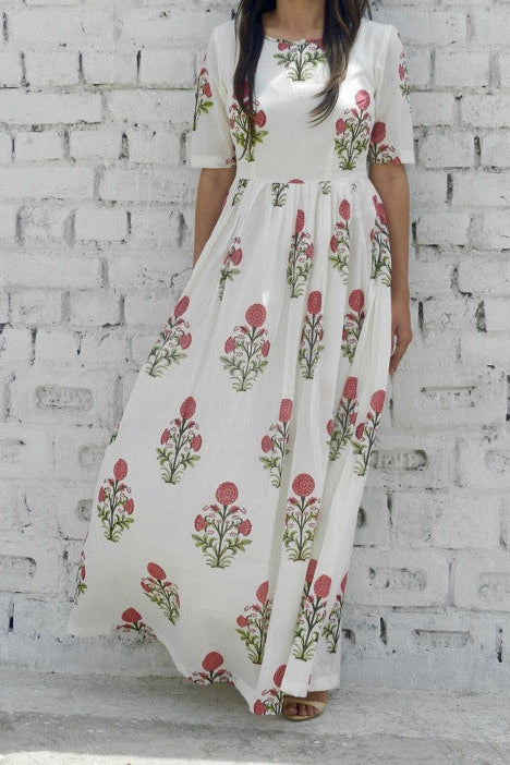 Red Flower Pleated Maxi