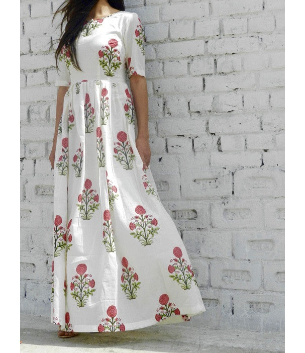Red Flower Pleated Maxi