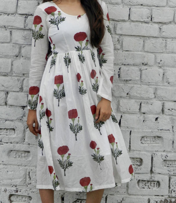 Red Mogra Block Print Midi