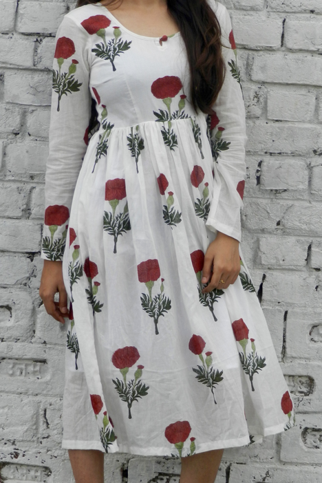 Red Mogra Block Print Midi