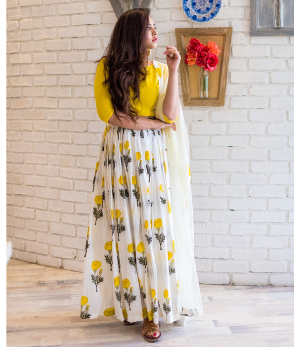 Yellow Mogra Lehenga Set