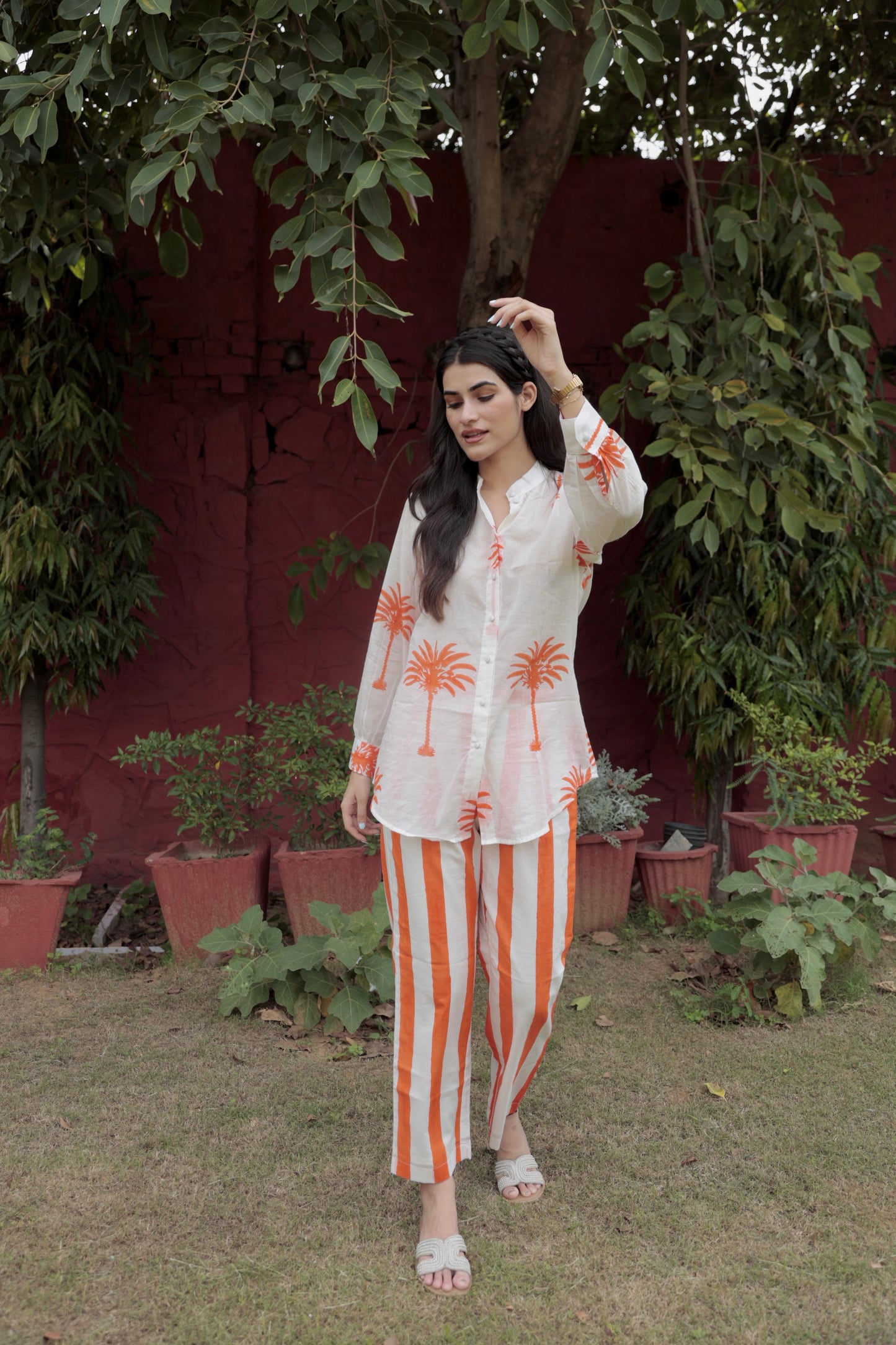 Coral Palm Waistcoat Co-ord Set