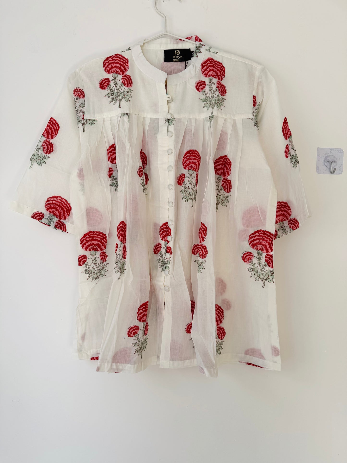 Pink Marigold Blockprinted Top - XL