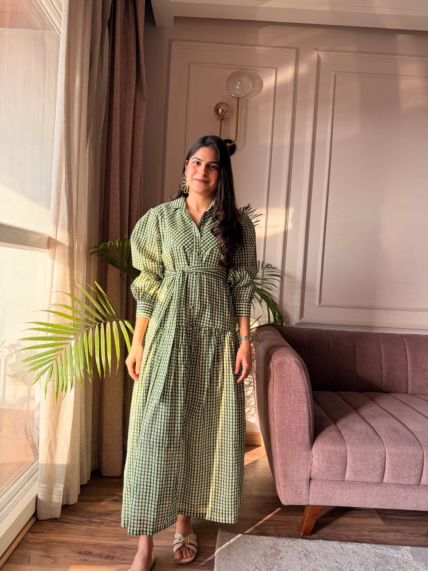 Olive Check Mulmul Dress