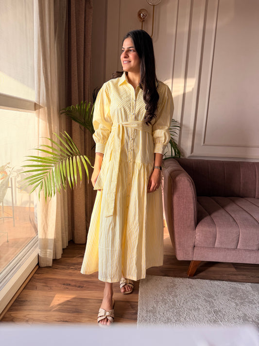 Citrus Breeze Stripe Shirt Dress