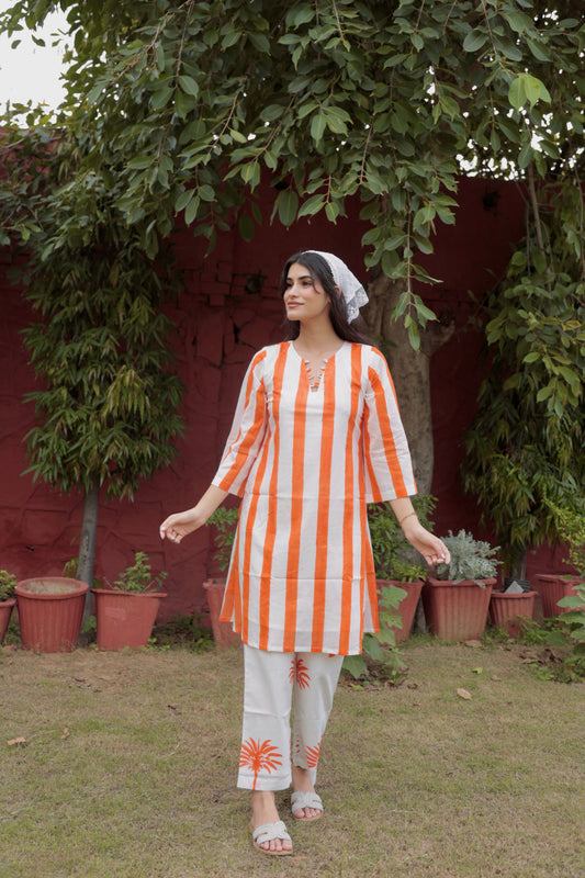 Coral Palm Kurta Set