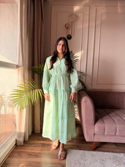 Mint Stripe Mulmul Shirt Dress