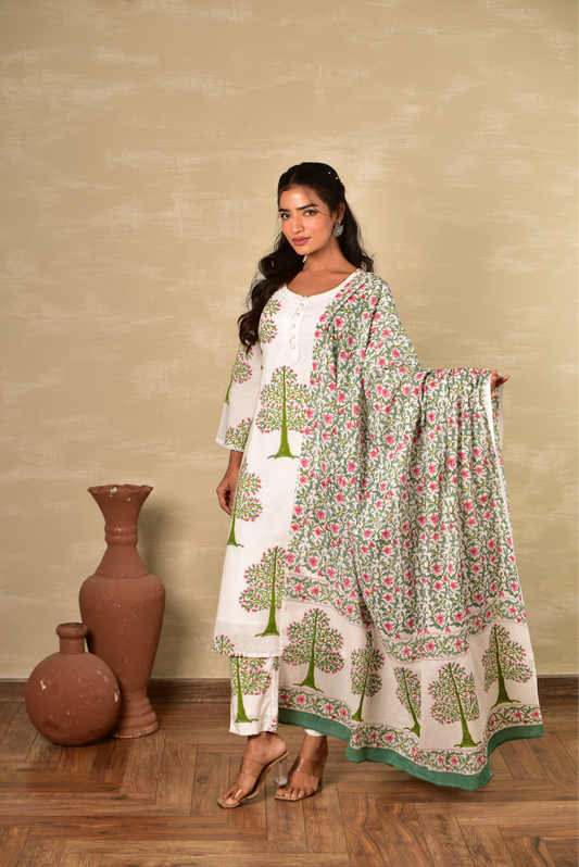 Gulmohar Kurta with Pants and dupatta - Set of 3