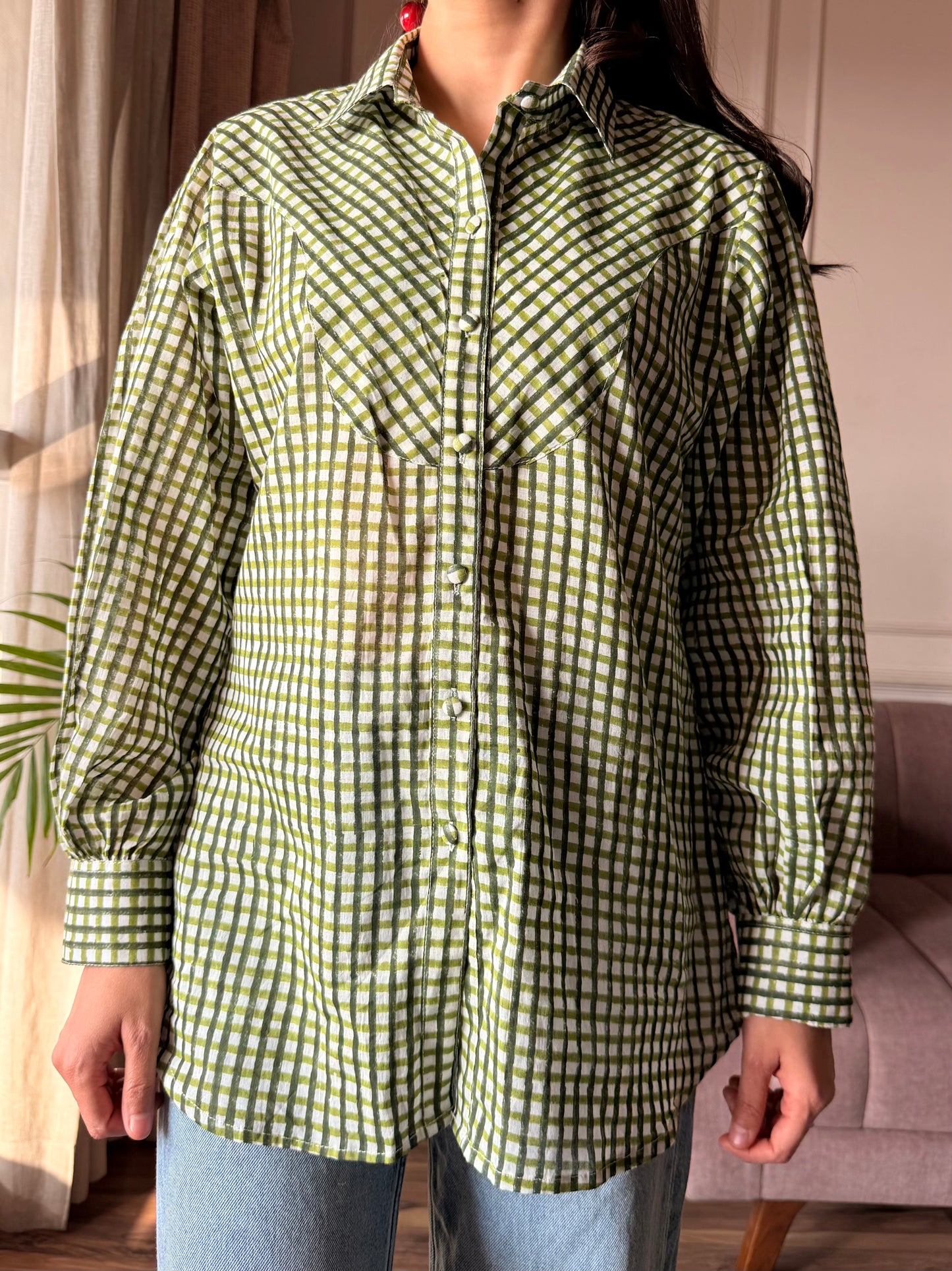 Olive Green Gingham Shirt